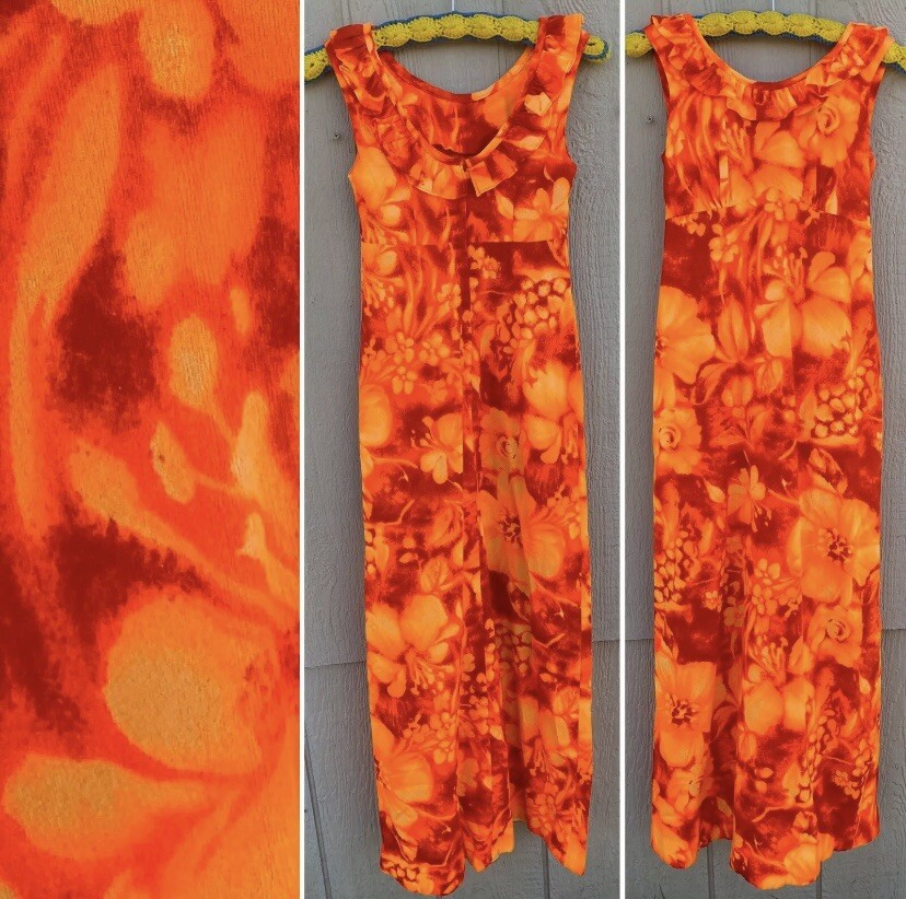 Vintage Penneys Hawaii Hawaiian Dress 60s 70s Neon Floral Tiki Aloha Hawaii
