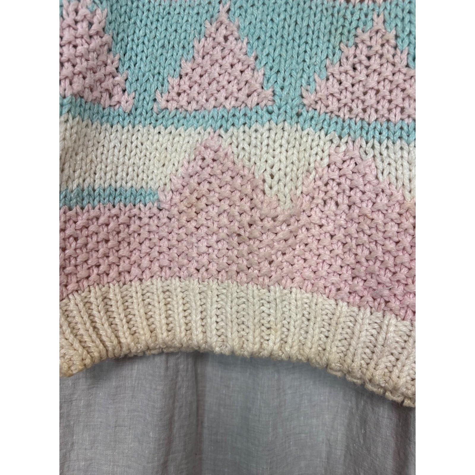 Vintage 80s Exclusive Imports Hand Knit Pastel Mountain Sweater Pink Aqua Medium