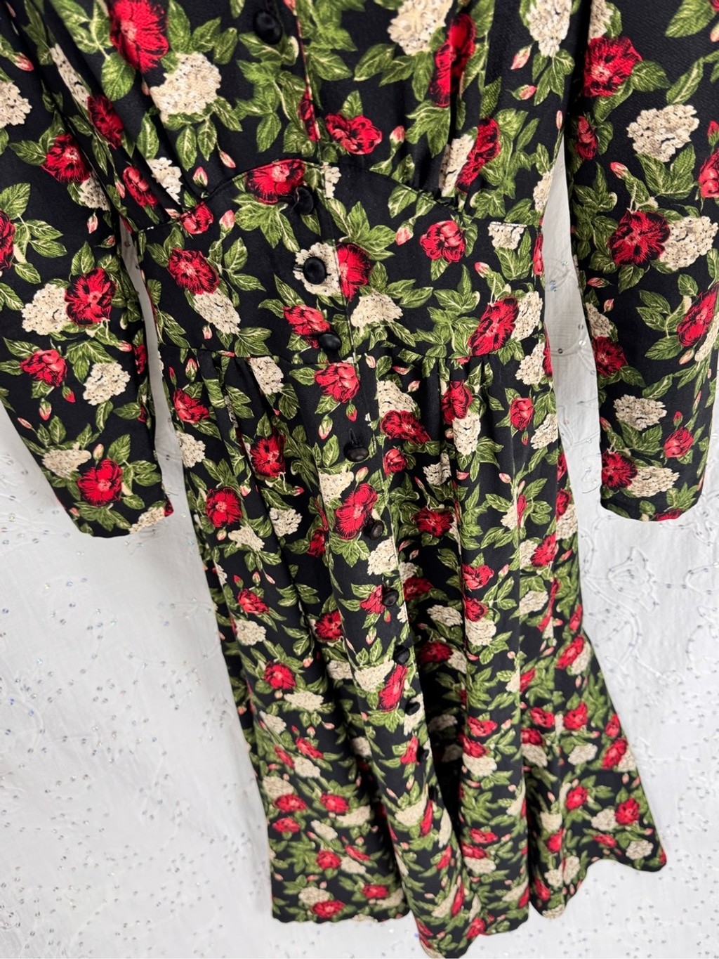 Vintage 80s 90s Northern Traditions Floral Maxi Dress Velvet Collar Button Front