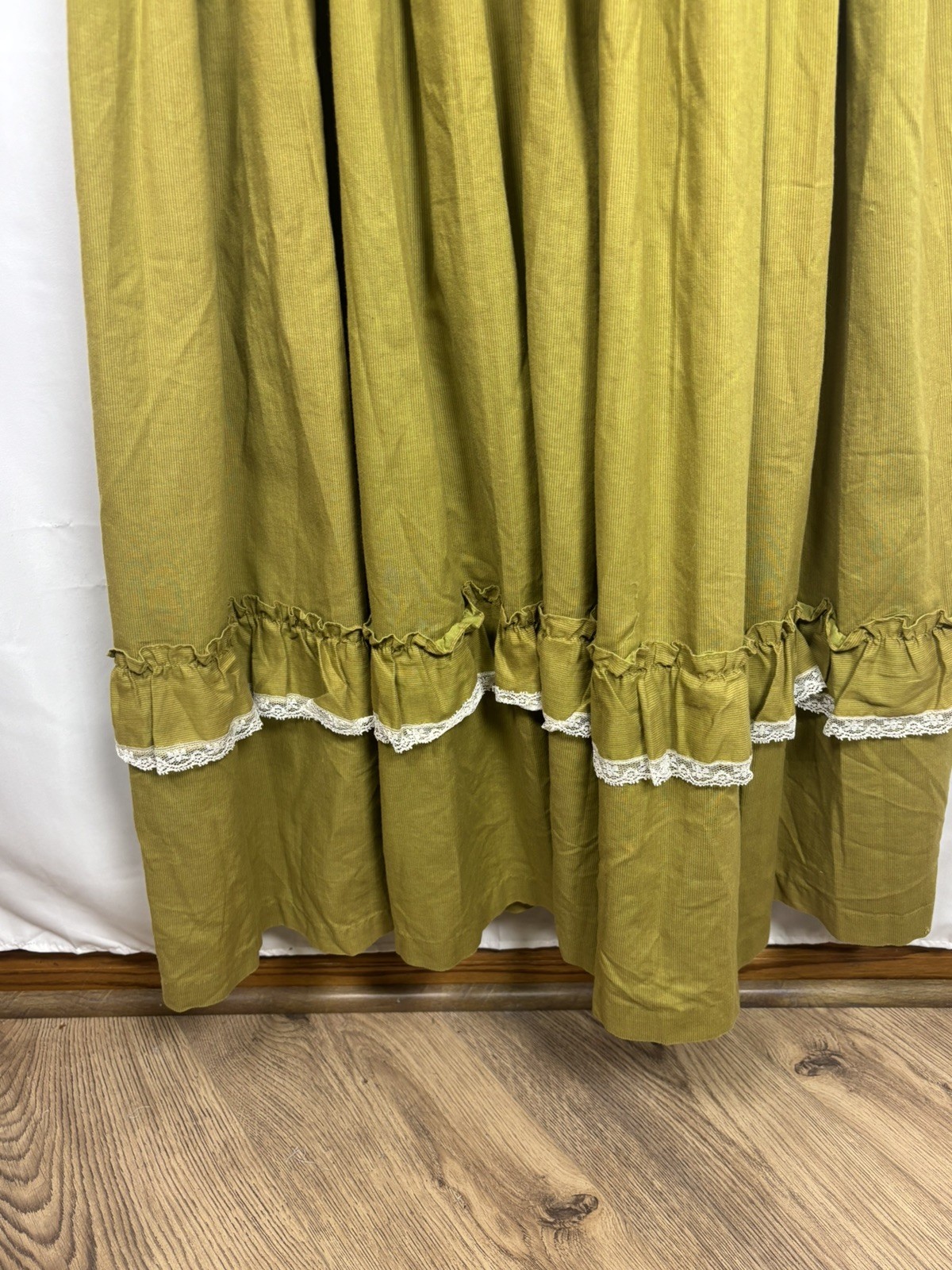 Vintage Boho Maxi Prairie Dress Olive Green Gunne Cottage Size Small/4