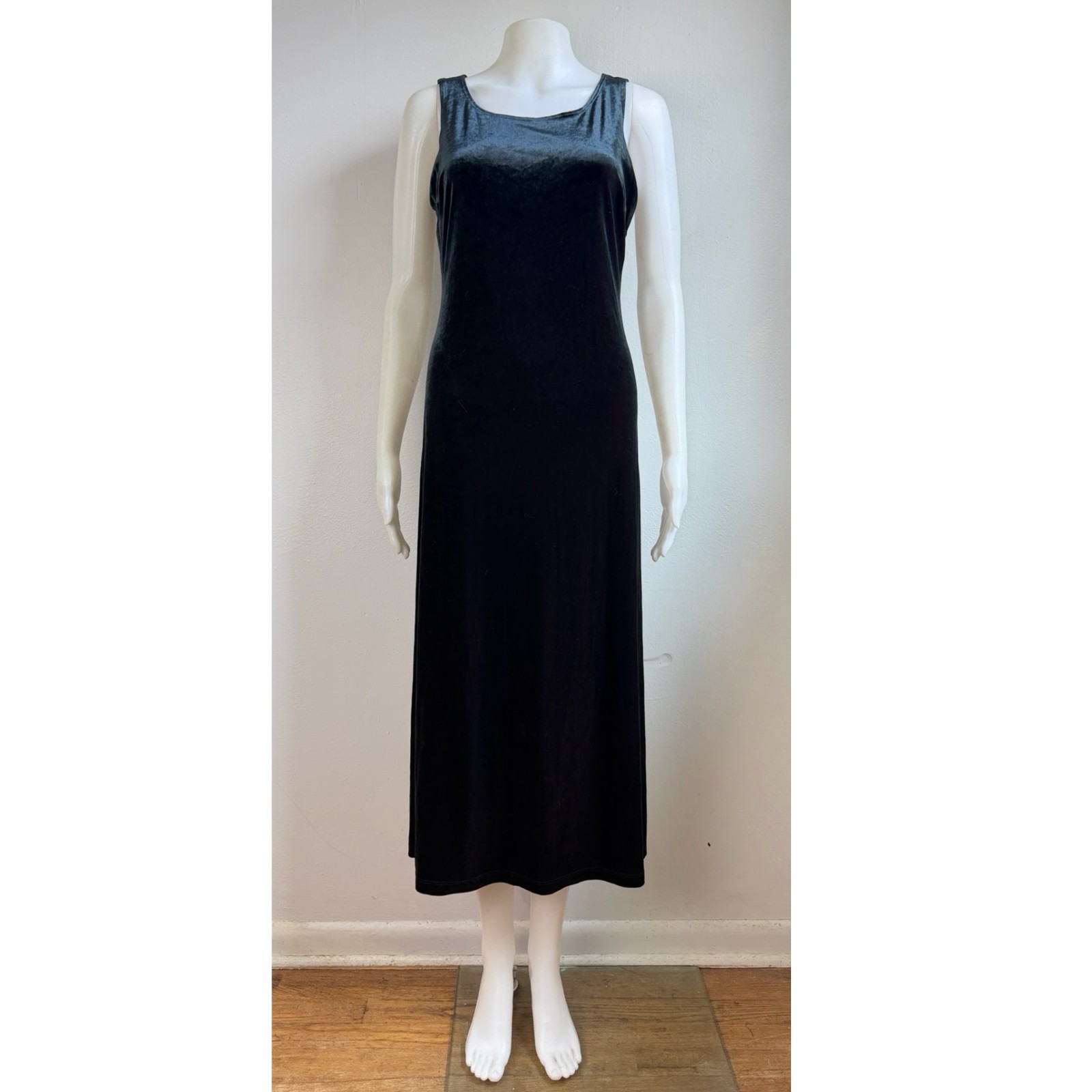 Vintage Black/Red Stretch Velvet Maxi Dress Size Medium 90s Whimsy Goth