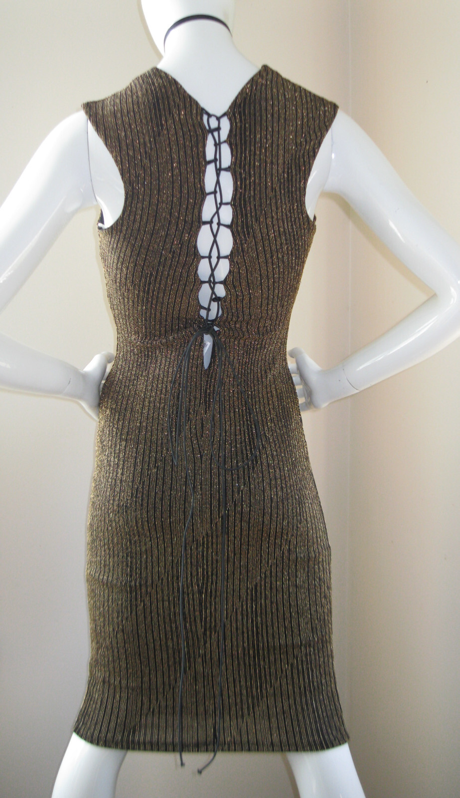 *RARE* Vintage 90’s MONACO Gold Metallic/Black Bodycon Dress SUPER SEXY! WOW! M