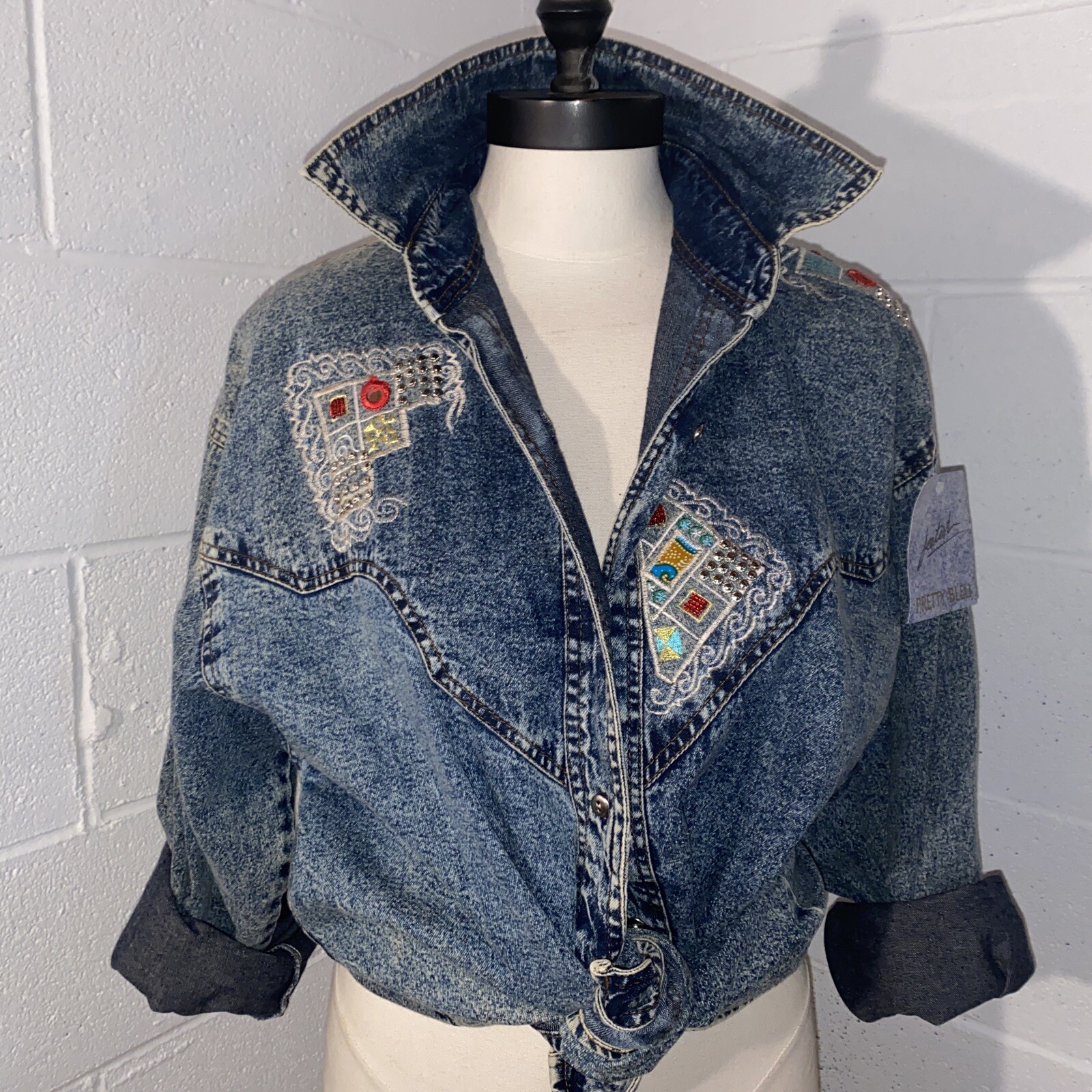 80s Vintage Embroidered Embellished Buttons Med Western Denim Shirt Jacket NWT
