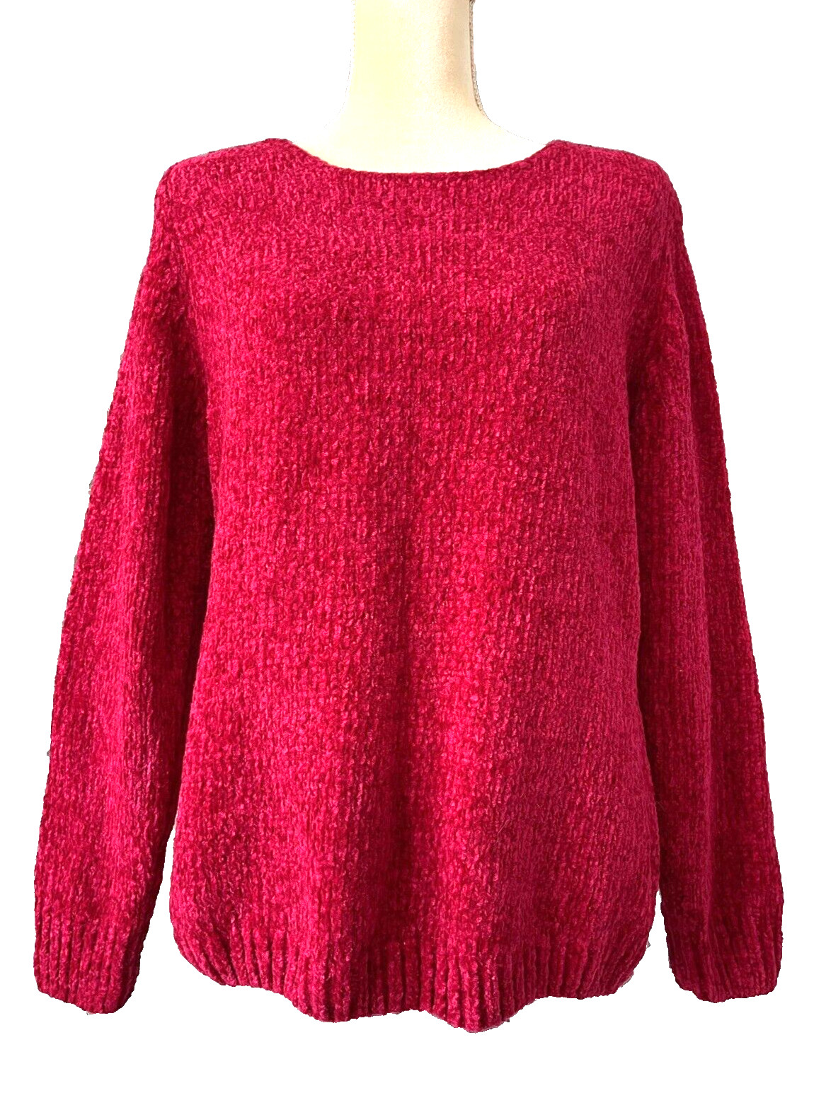 HERALD HOUSE Vintage 80s 90s Pink-Red Chenille Sweater Pullover Shoulder Pads L