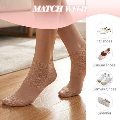 5 Pairs Soft Sheer Lace Ankle Socks Lightweight Mesh Ruffle Socks Breathable