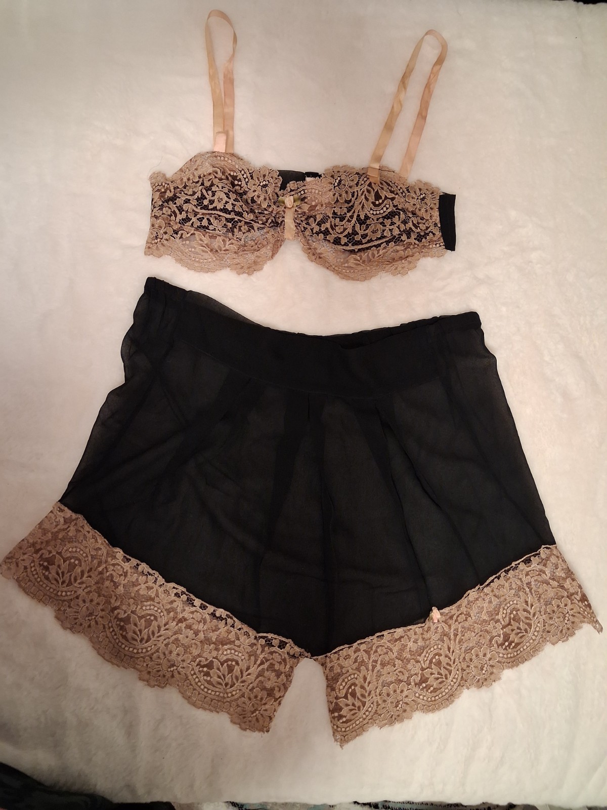 Vintage Panties Bra 1930’s Lace Black Silk Chiffon Tap Pants Lingerie Ladies Xs