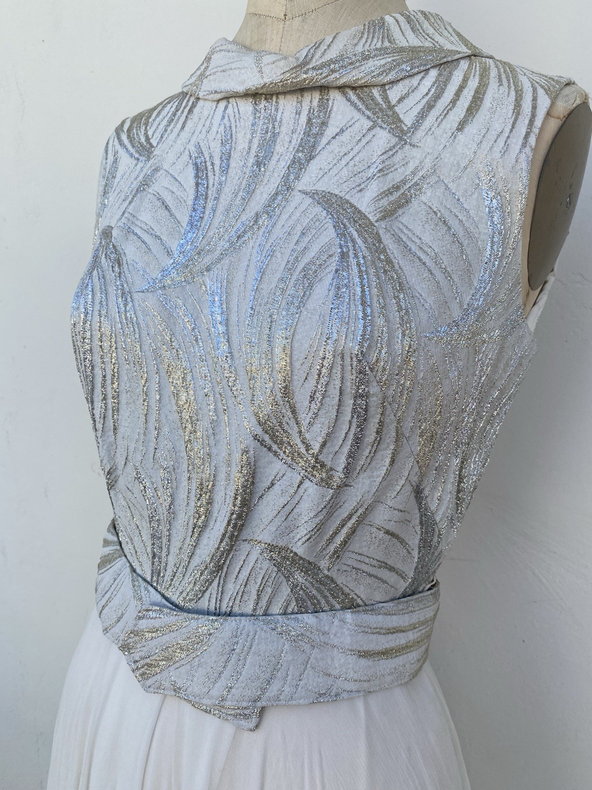 Vintage Elinor Gay Silver Threads with Cream Skirt Cocktail Dress
