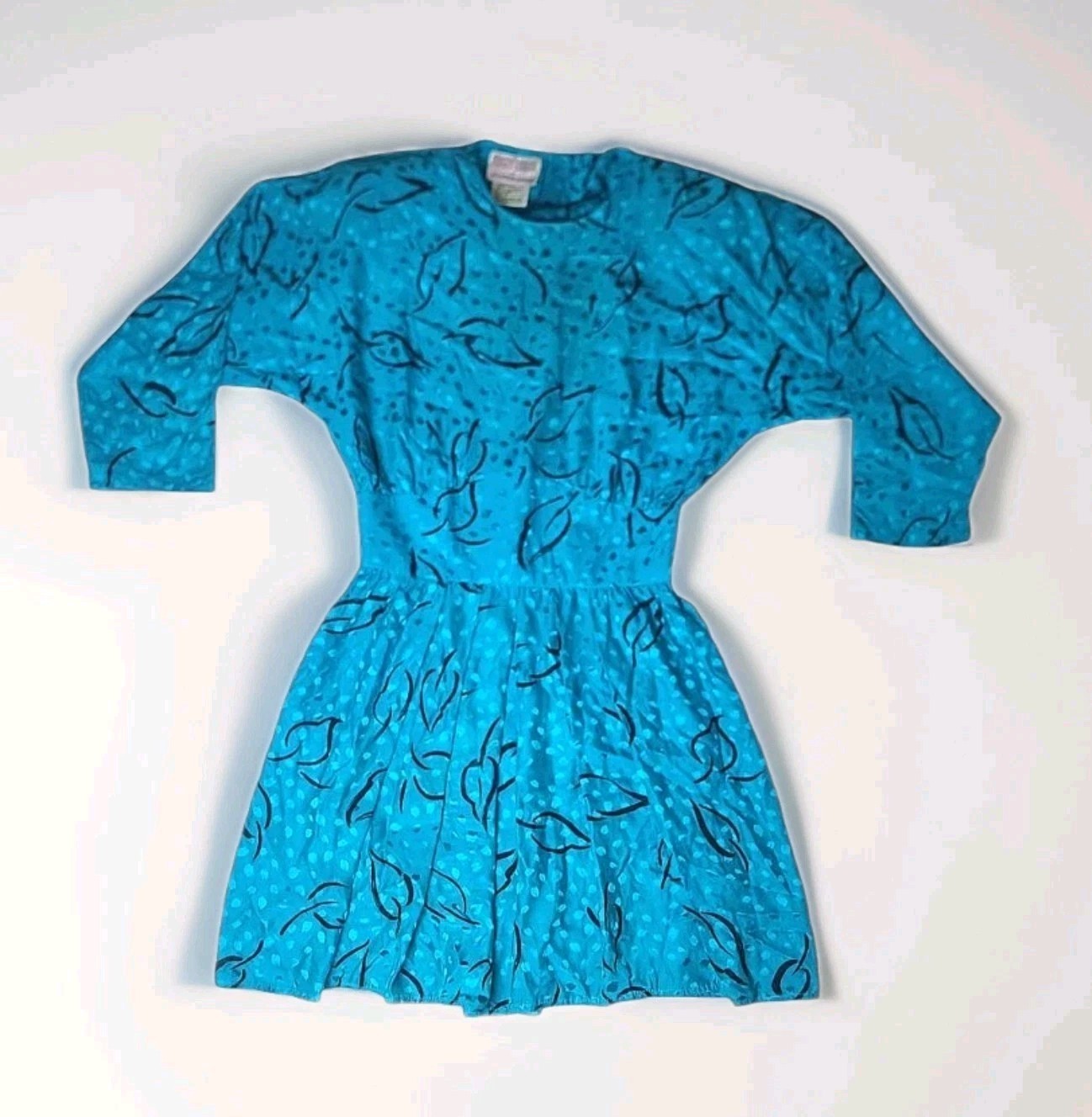 VTG 80s Maggy London 100% Silk Short Dress Bright Teal Size 8 Korea