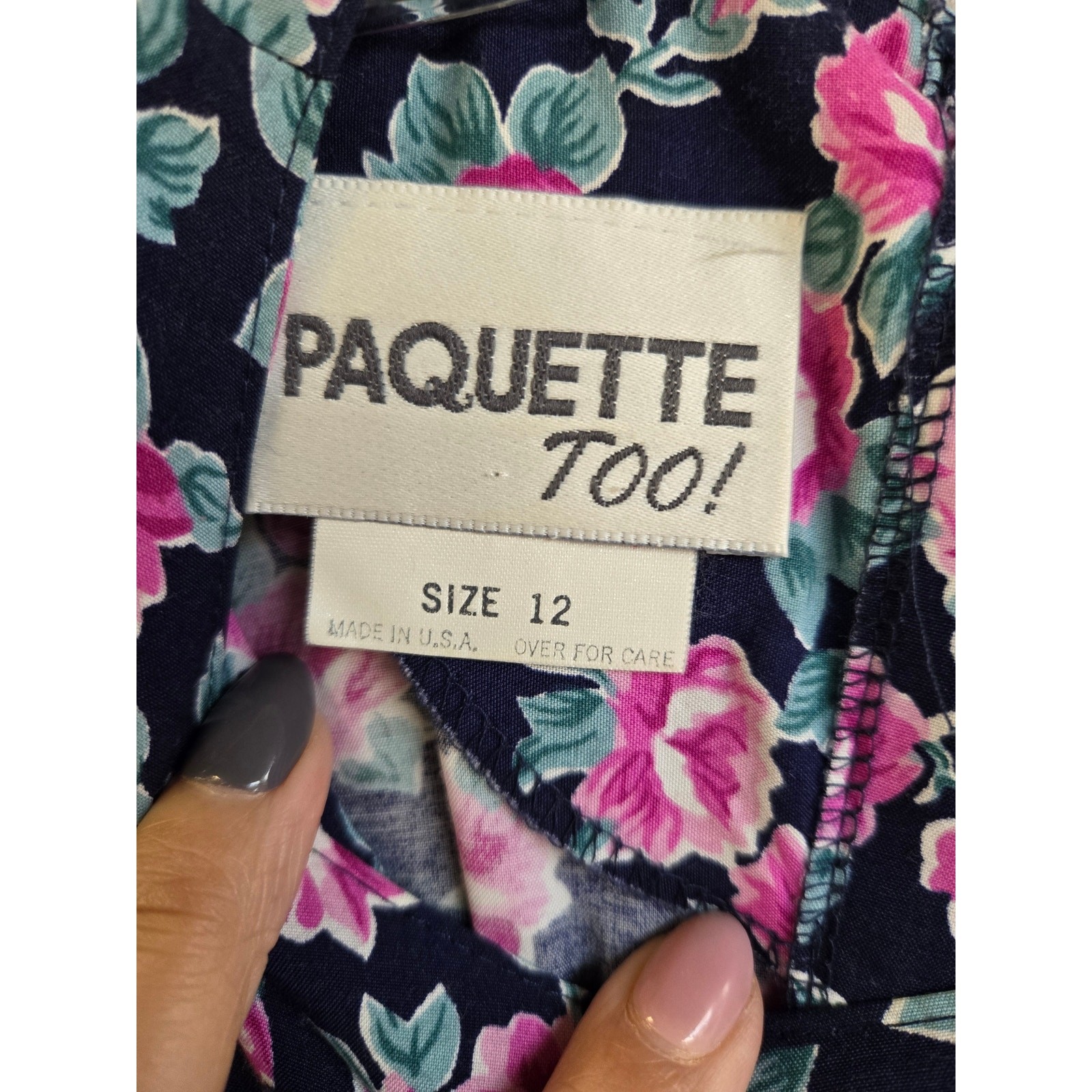 Paquette Too! Floral Vintage 90s Rayon Belted Midi Dress Pink Navy Size 12
