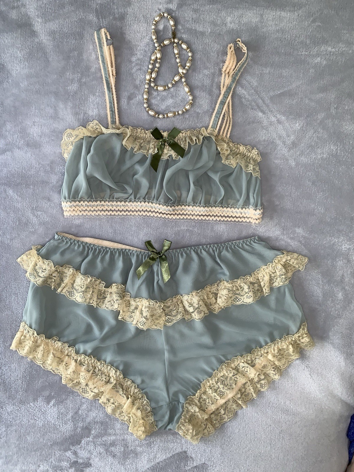 NEW Sheer Chiffon Lingerie Set 1X Bloomers Panties and Cami Top Frilly
