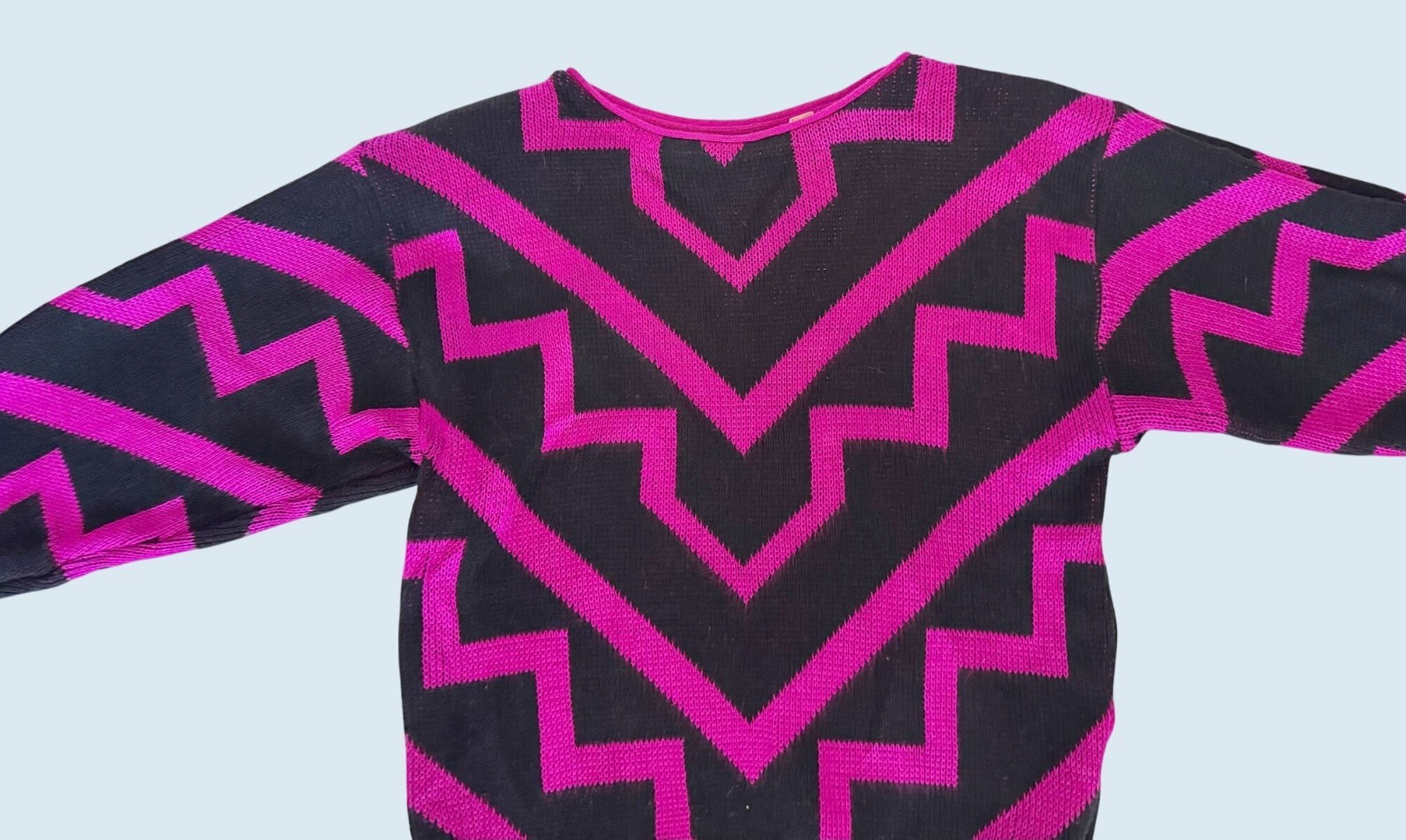 Vintage BRISTOL COURT Hot Pink & Black Geometric Sweater 1980s Sz S