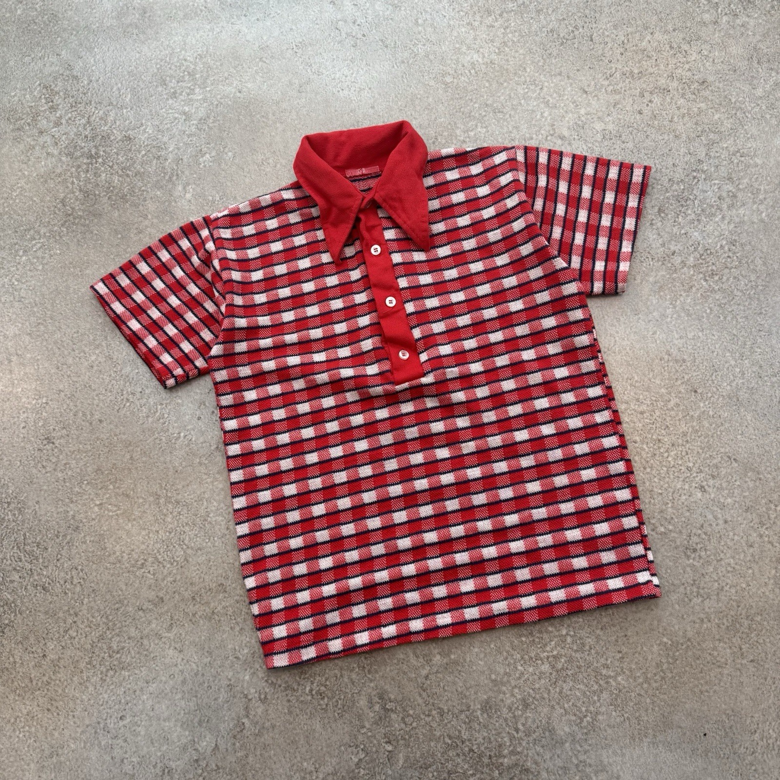 True Vintage 60s Norman Marcus Polo Shirt Women’s S Plaid Cute Boho 1960s Red