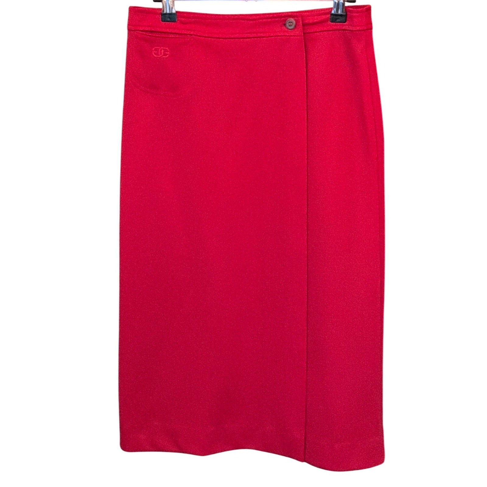 Vintage 70s Red Wrap Midi Skirt Officecore Preppy Classic Retro Mod Timeless