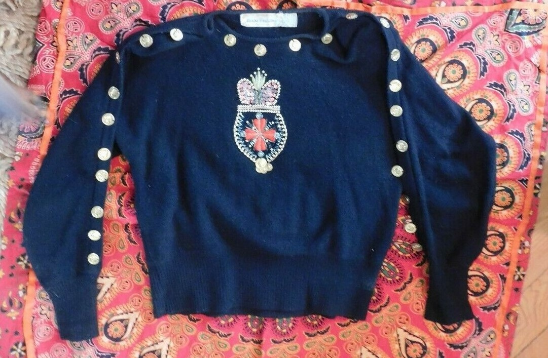 VINTAGE 1980’s MARISA CHRISTINA BEADED LAMBS WOOL / ANGORA SWEATER MEDIUM / LARG