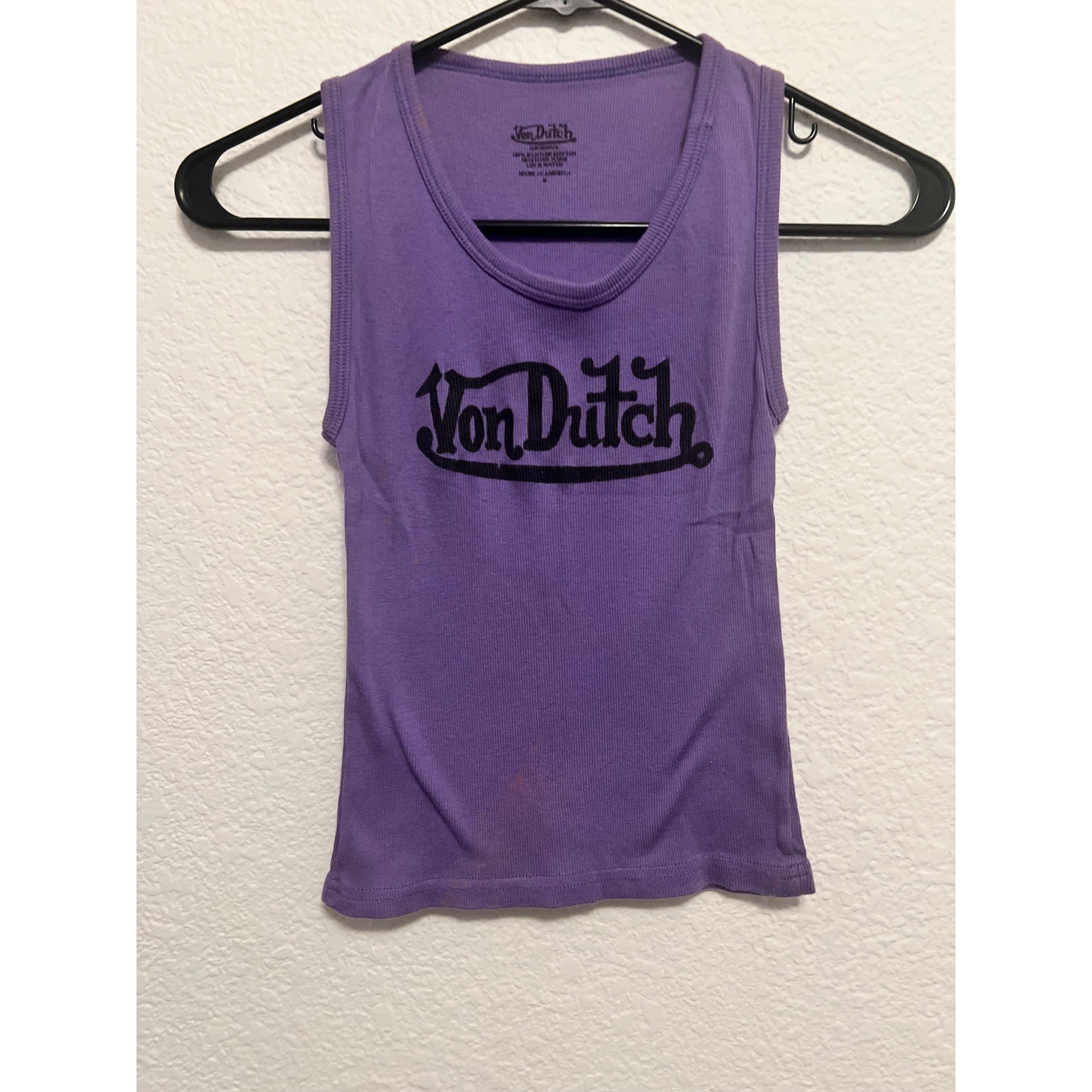 Vintage Von Dutch Purple Ribbed Tank Top Y2K Logo Shirt Womens Medium Fits Small