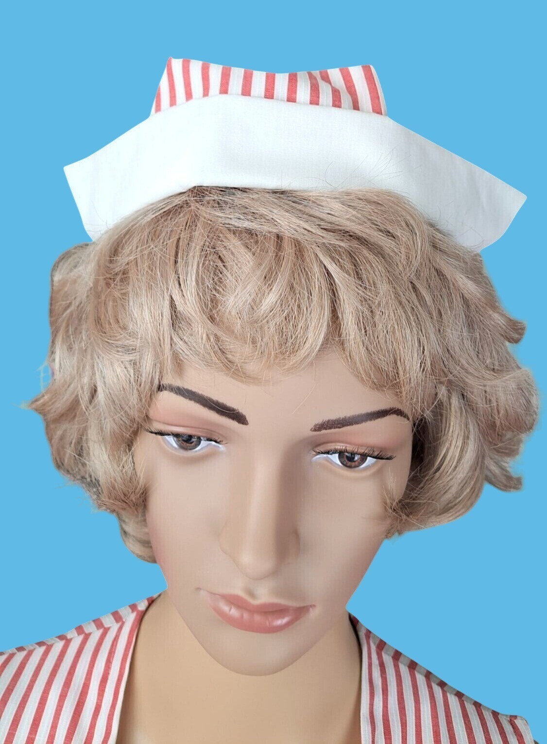 Vintage Candy Striper Uniform 1970s Red White Top Pants Hat 3 Piece Set Imperial