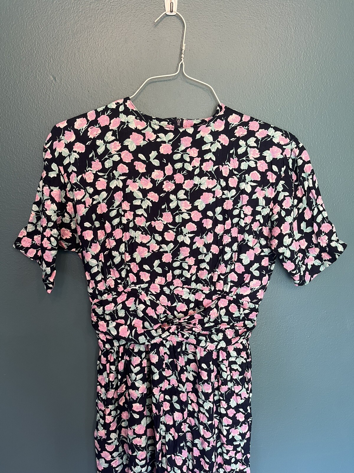 Vintage Paquette Too Long Sleeve Jumpsuit Floral Navy and Pink Size 10