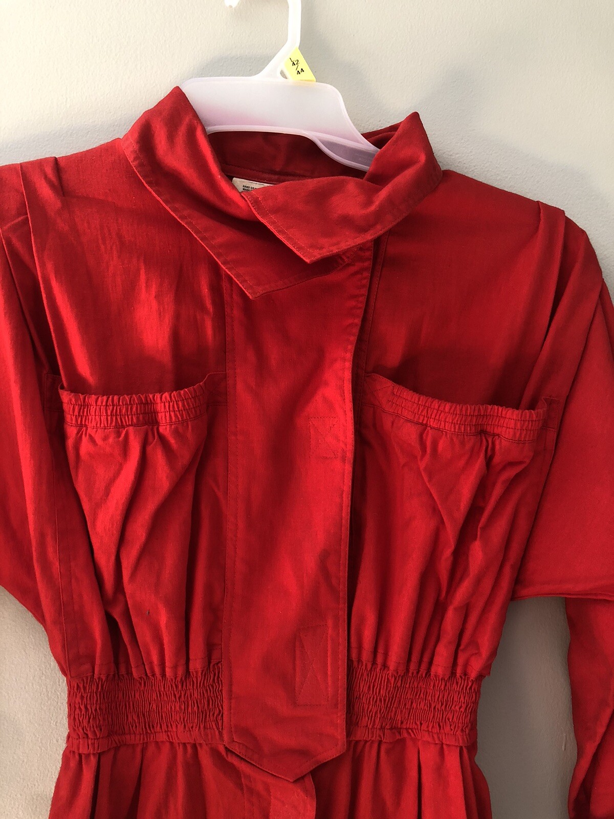 Red Cotton Jumpsuit Size 10 Belt Hook Loop Front 3/4 Sleeves 1980s Costume