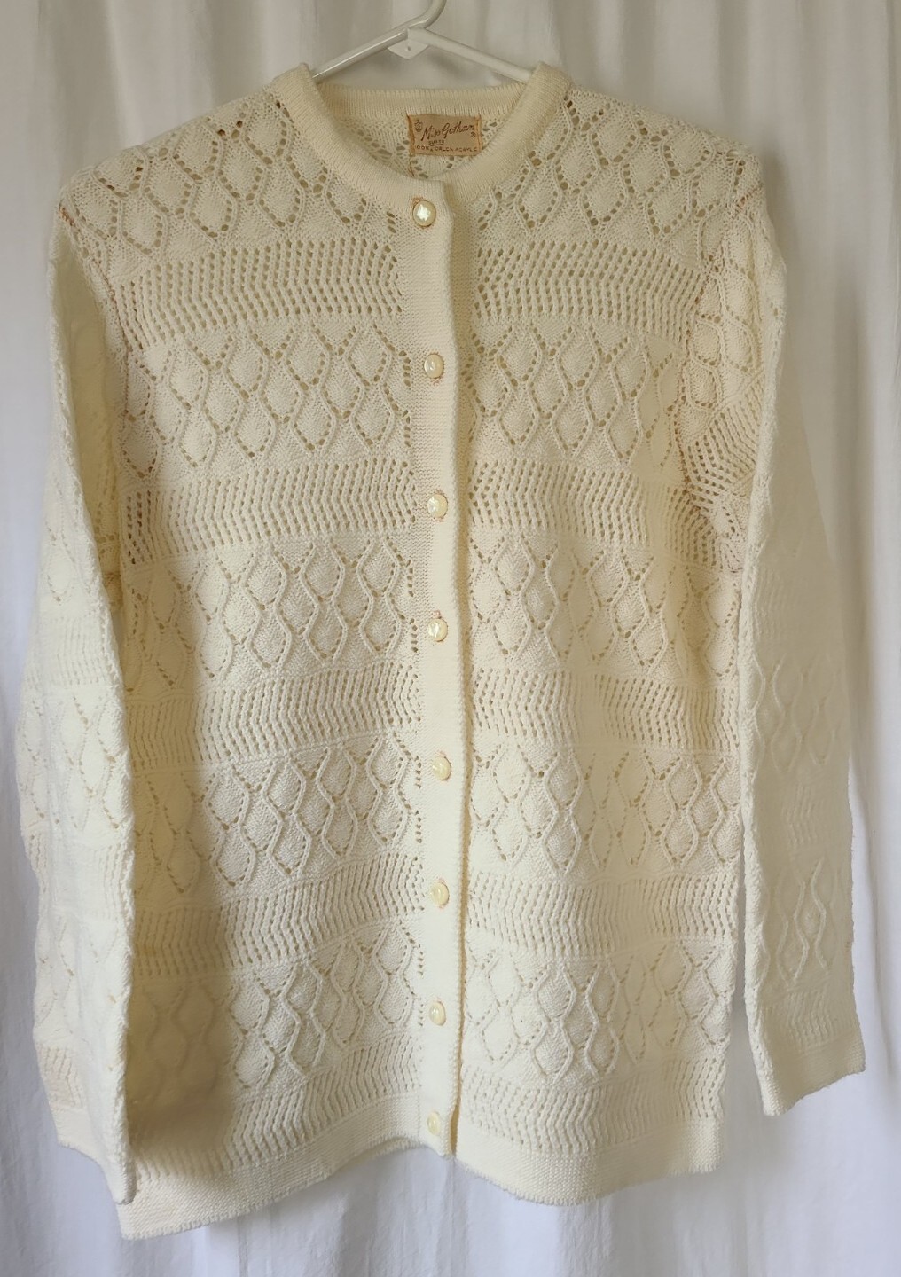 Vintage Miss Gotham Cardigan Sweater Cream Button Down Knit Womans 40″ Chest