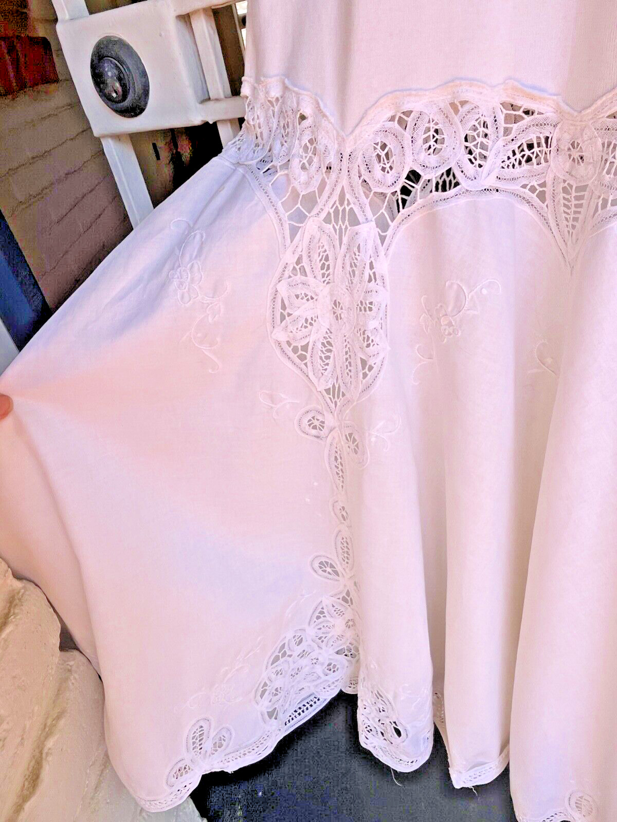 VTG 70s/80 G.Y.M. California 100% Cotton/Linen Imported Lace Ivory Maxi Dress