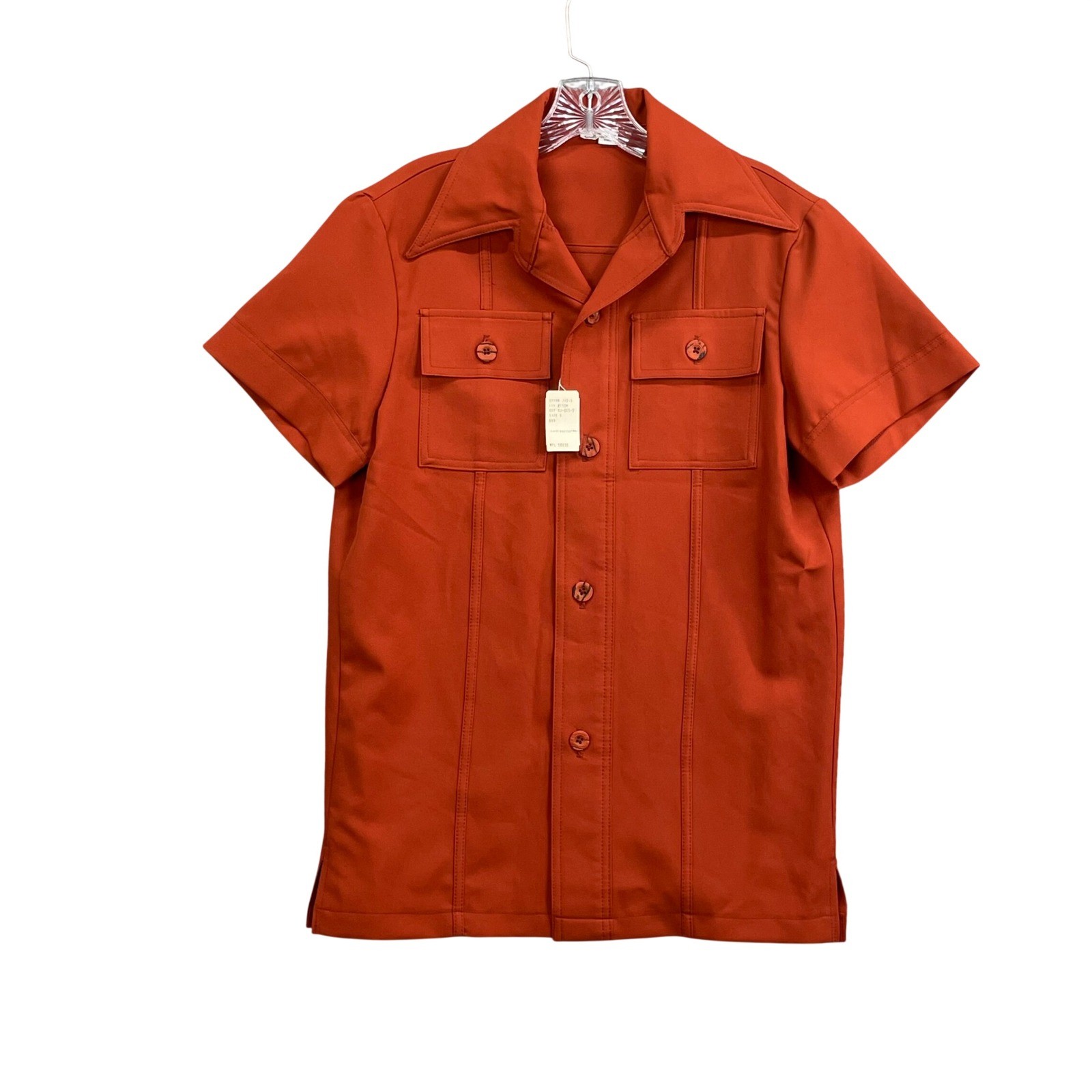 Anthony’s Safari Shirt Womens Small Orange Vintage 70s Disco Collar Polyester