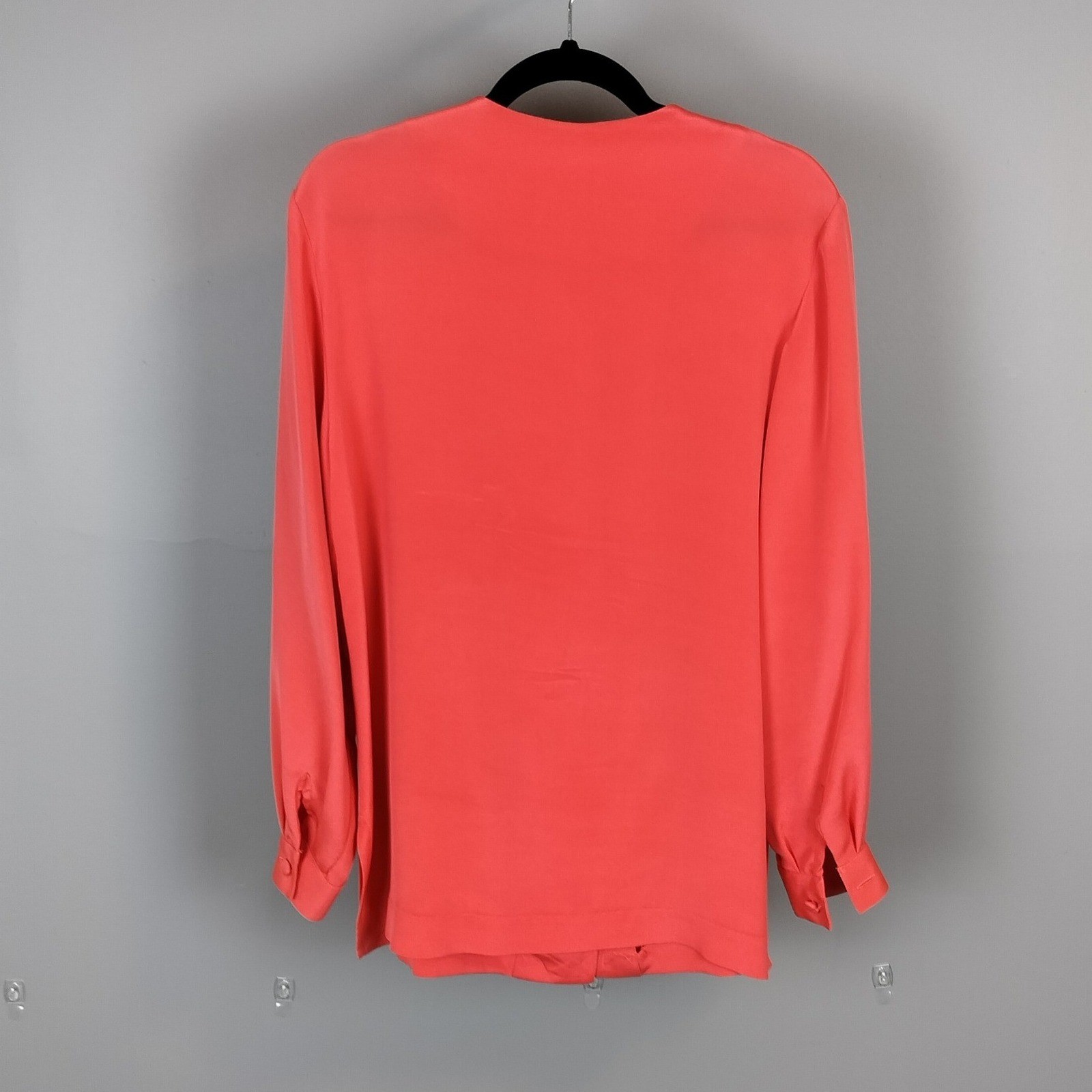 Vintage 100% Silk Talbots Button Front Blazer Blouse Coral Minimalist Top 10