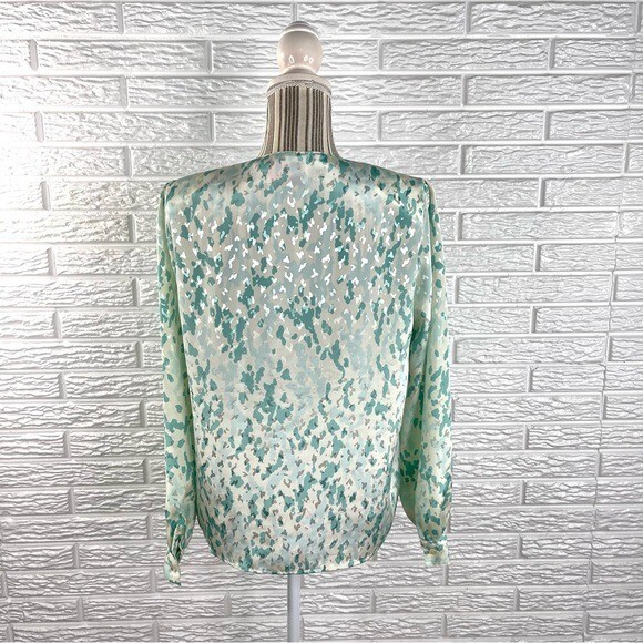 Vintage HaberdasHer Turquoise White Silver Patterned Blouse Shirt Size 7/8