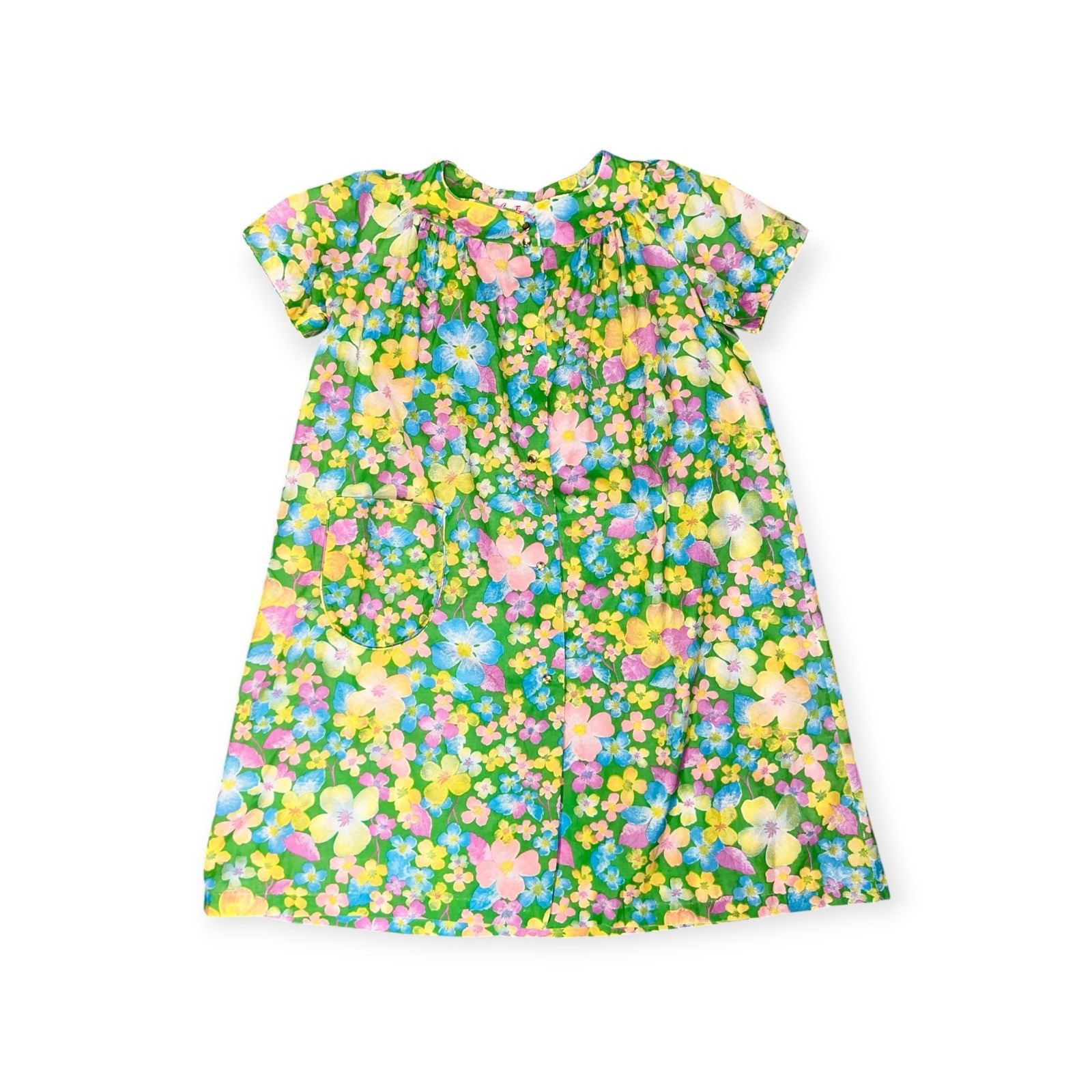 VTG 1960s MUUMUU FLOWER POWER HAWAIIAN HOUSE DRESS HIPPIE MOD ROCKABILLY W/ BELT