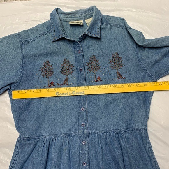 Northern Reflections Vintage 90s Denim Button Front Apple Embroidered Maxi Dress