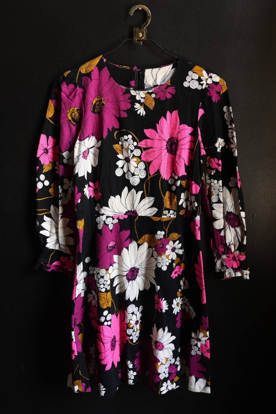 Vintage Retro Mod 70’s Long Sleeve Floral Flower Power Mini Dress READ