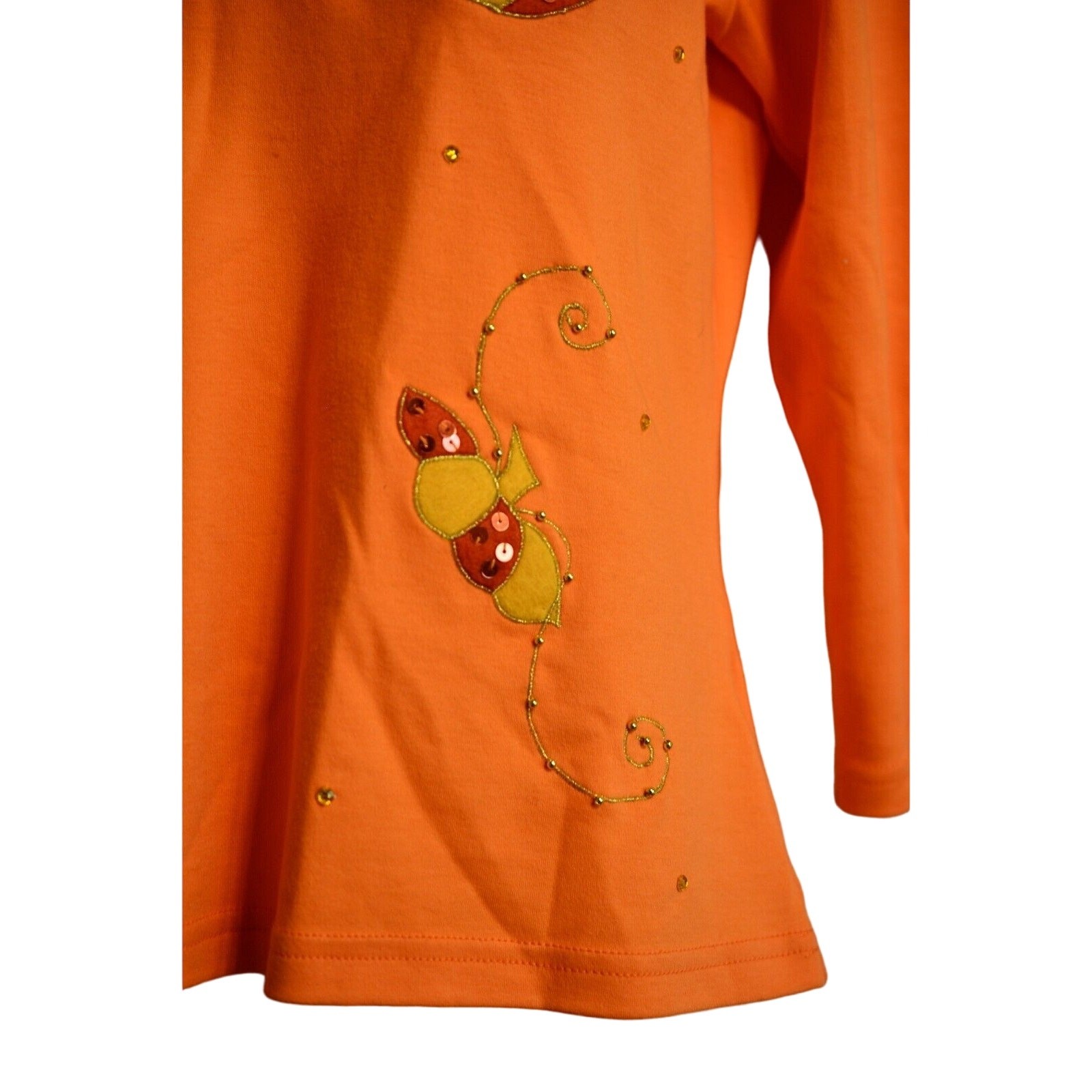 Jack B. Quick M Top Halloween Black Cat Pumpkin Orange Sequin 100% Cotton