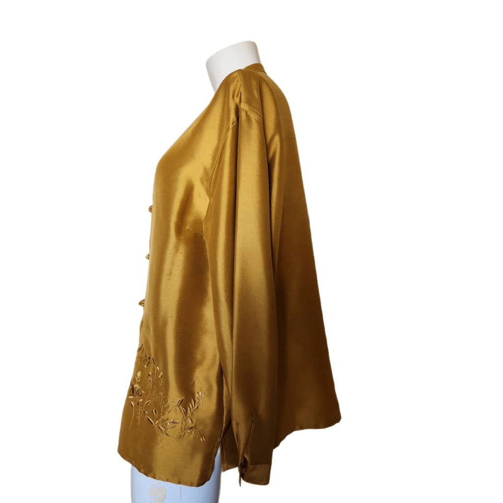 Chico’s Design mandarin collar 90’s golden yellow liquid silky too tunic 100% si