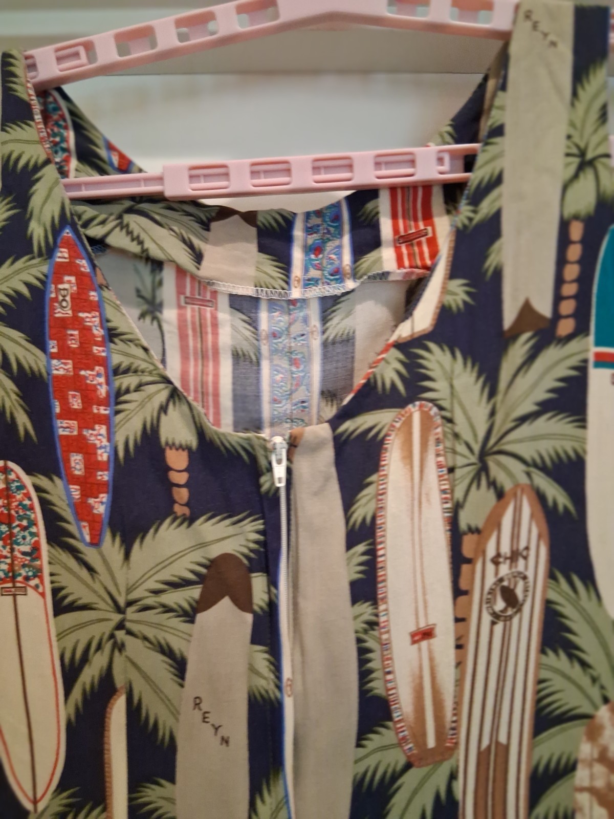 Womens Vintage Reyn Spooner Hawaiian dress sleeveless S rayon blue surfboard