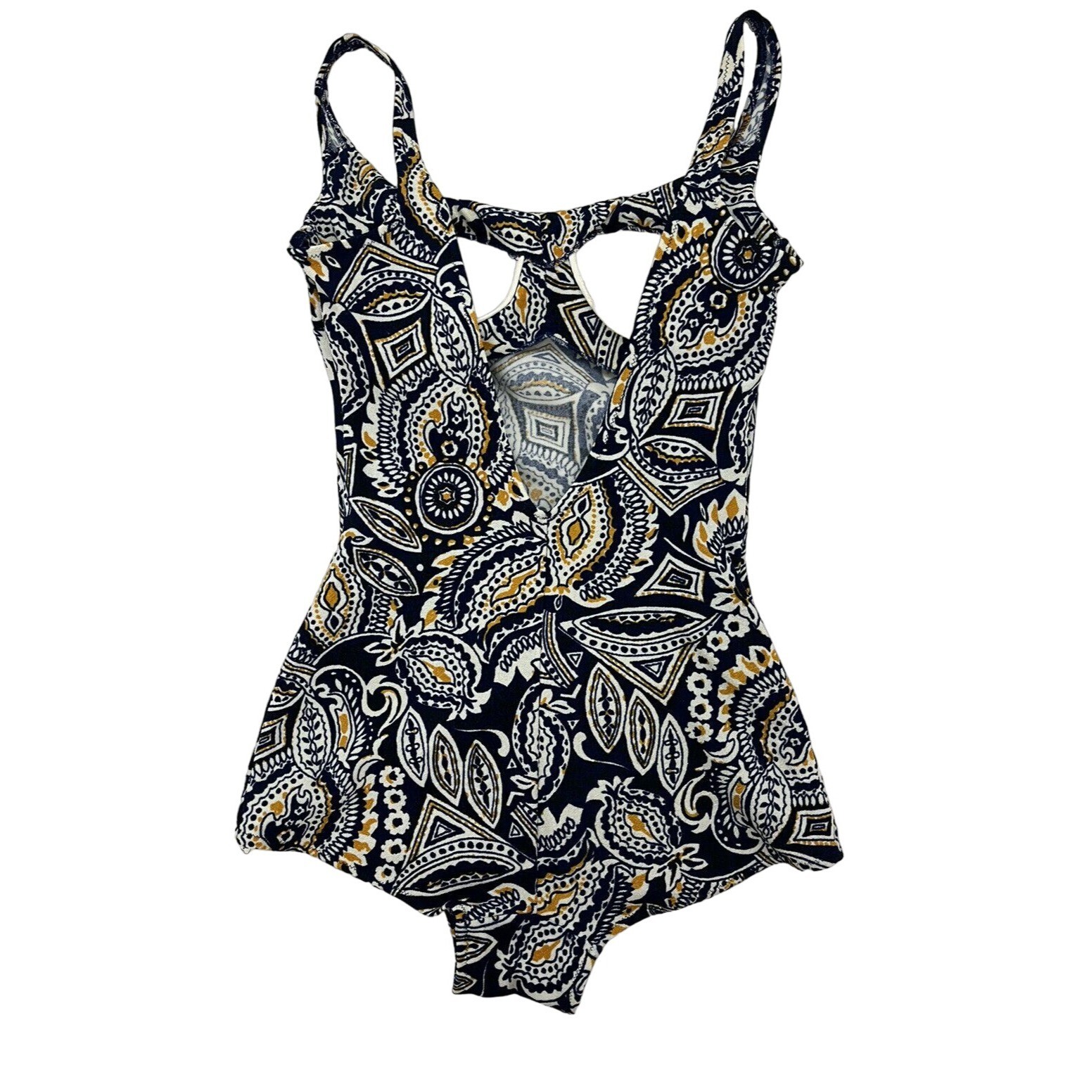 Vintage 50’s 60’s swimsuit One Piece Swimsuit Blue Gold Abstract Helanca Nylon