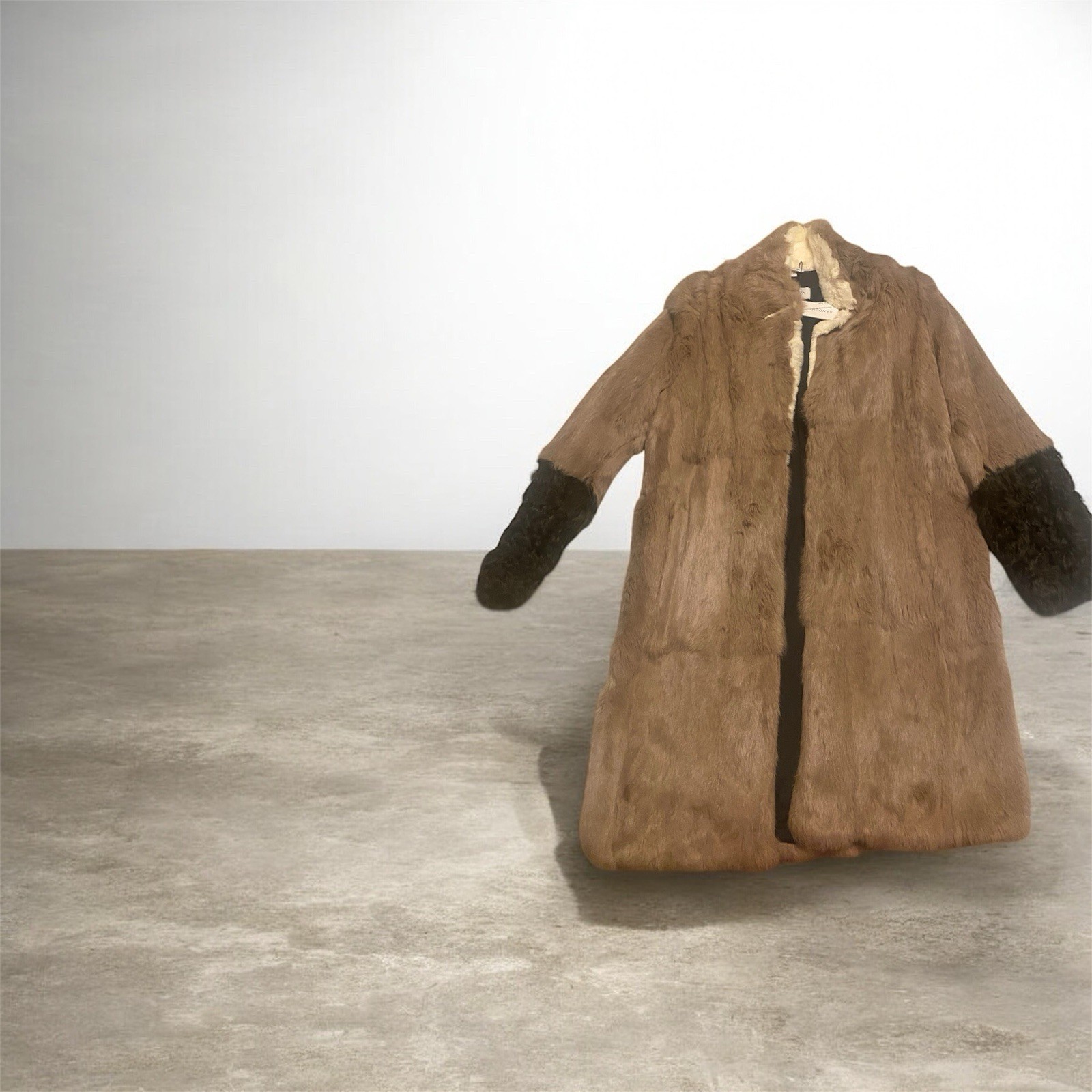 SANDOVA Vintage Brown Fur Coat Black Sleeves Cream Collar Women’s Regular