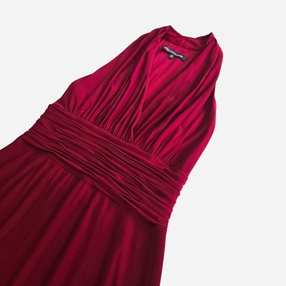 Vintage y2k red ruched party halter midi dress / formal, evening, cocktail, vaca