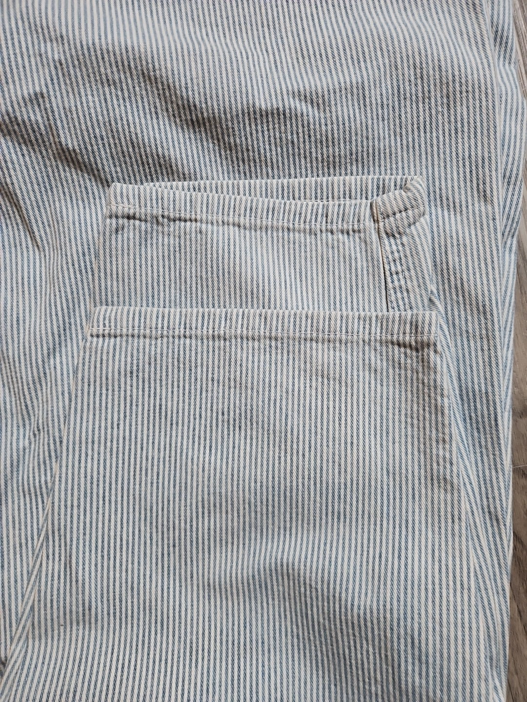 80s 90s~ Britannia Railroad Pinstripe Women’s Petite High Waist Mom Jeans 32×29