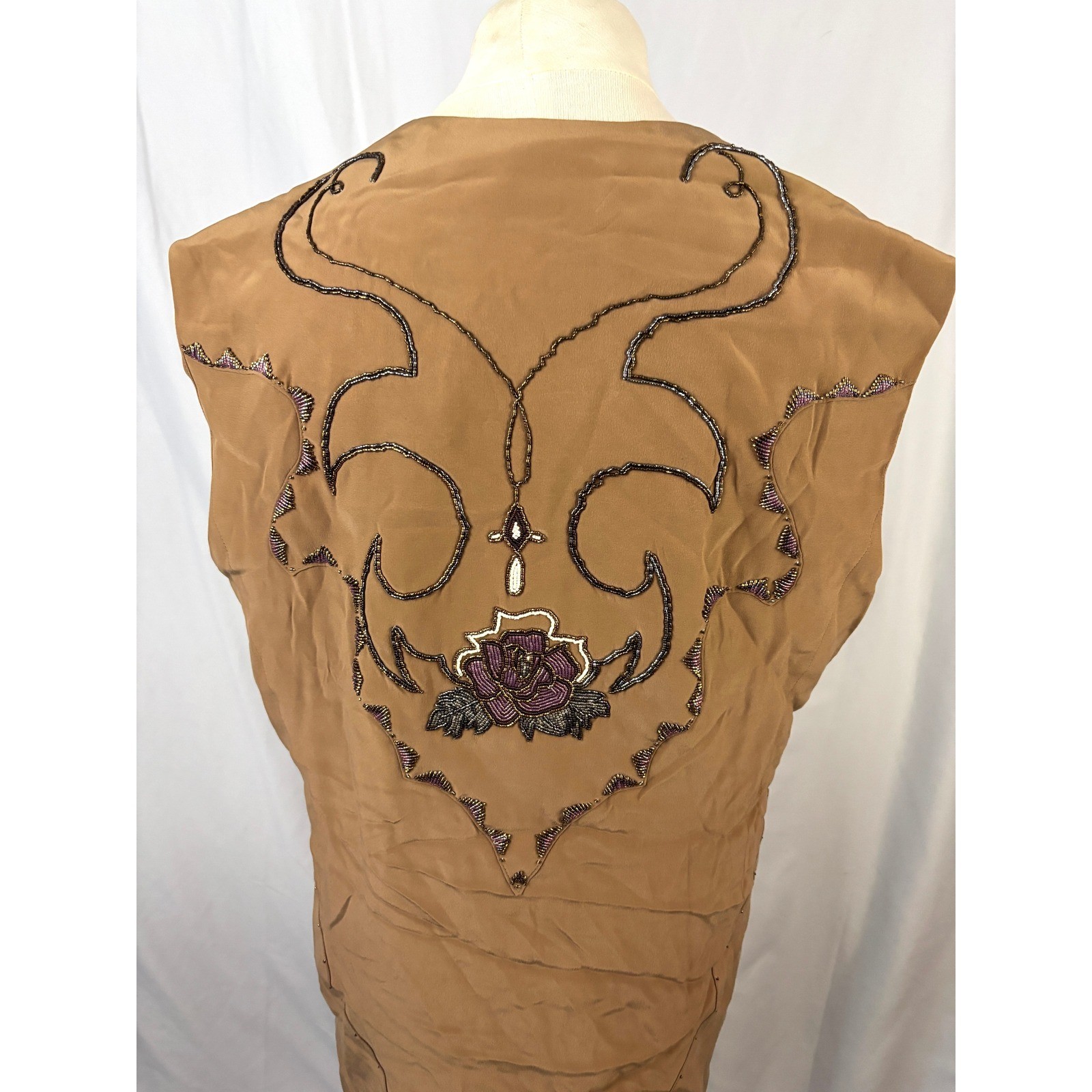 Handmade OOAK Beaded Vest Boho Western Long Open Front Artisan