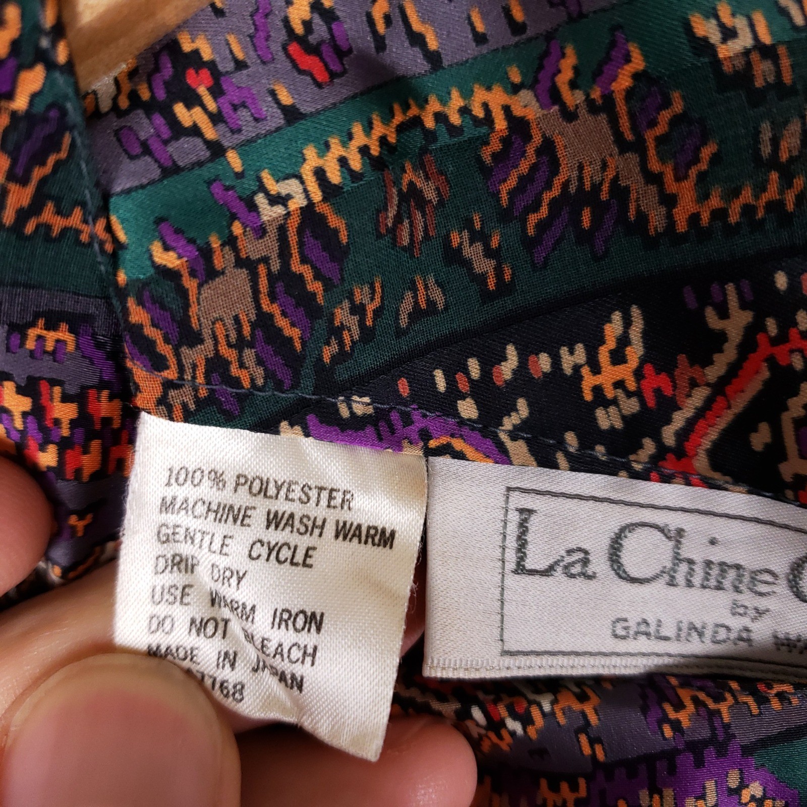 La Chine Classic Paisley Blouse Womens Size 10 Vintage Pleated Button Back 80s