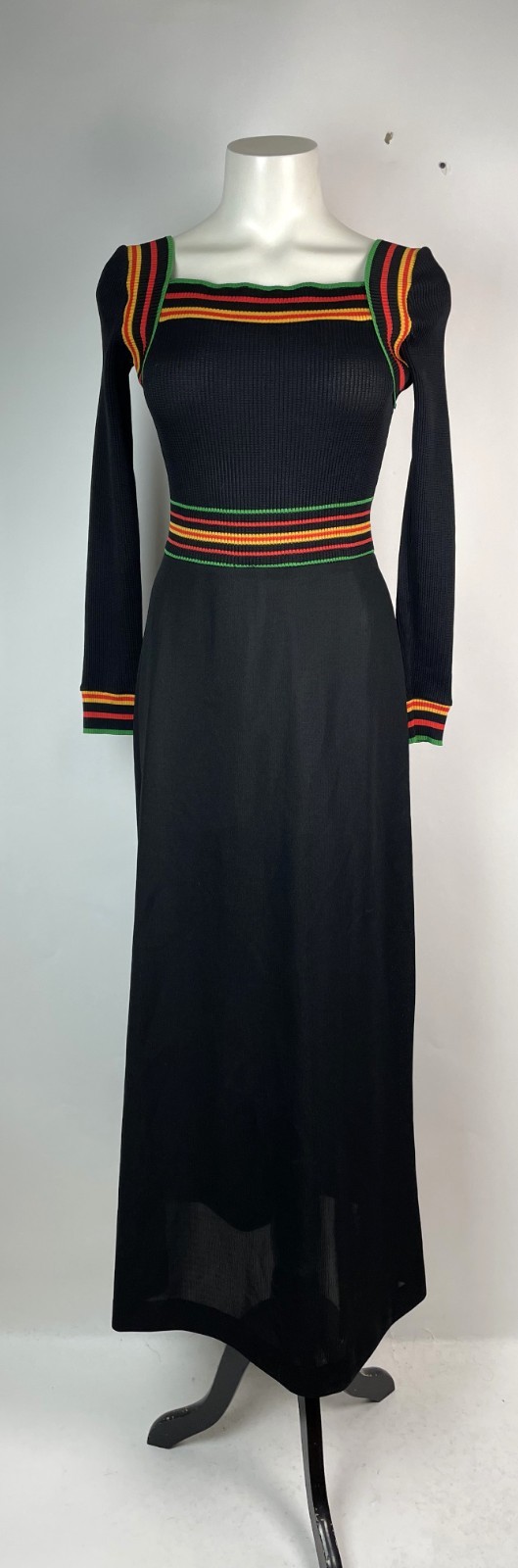Jonathan Logan Vintage 70s Rainbow Stripe Mod Polyester Maxi Dress size 9