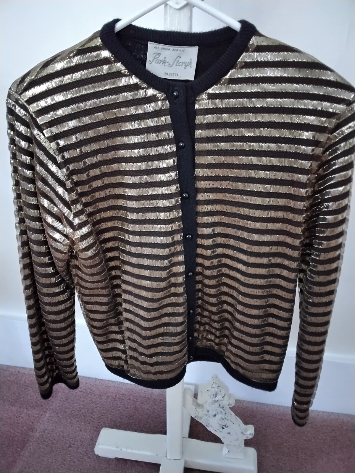 Vintage 1950’s Park-Storyk Black And Gold Cardigan Sweater Size XS- Small Nice!