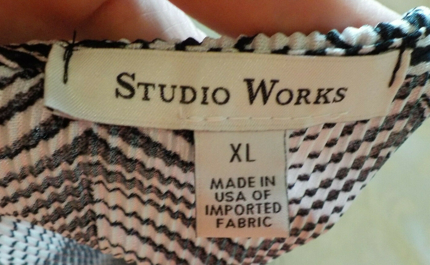 Vintage Studio Works Blouse Size XL NWT Black/White Short Sleeve Scoop Neck USA