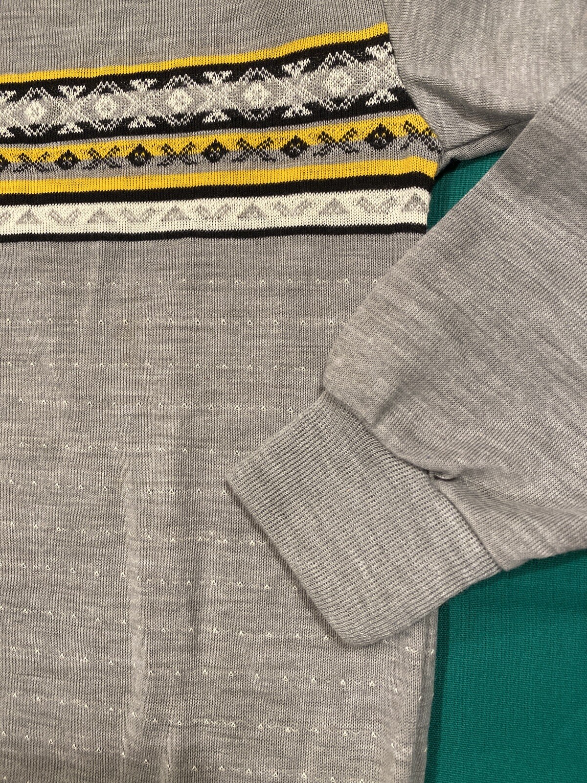 VTG 70s Longsleeve Knit T Shirt Small XS Gray Yellow Black Striped Donmoor