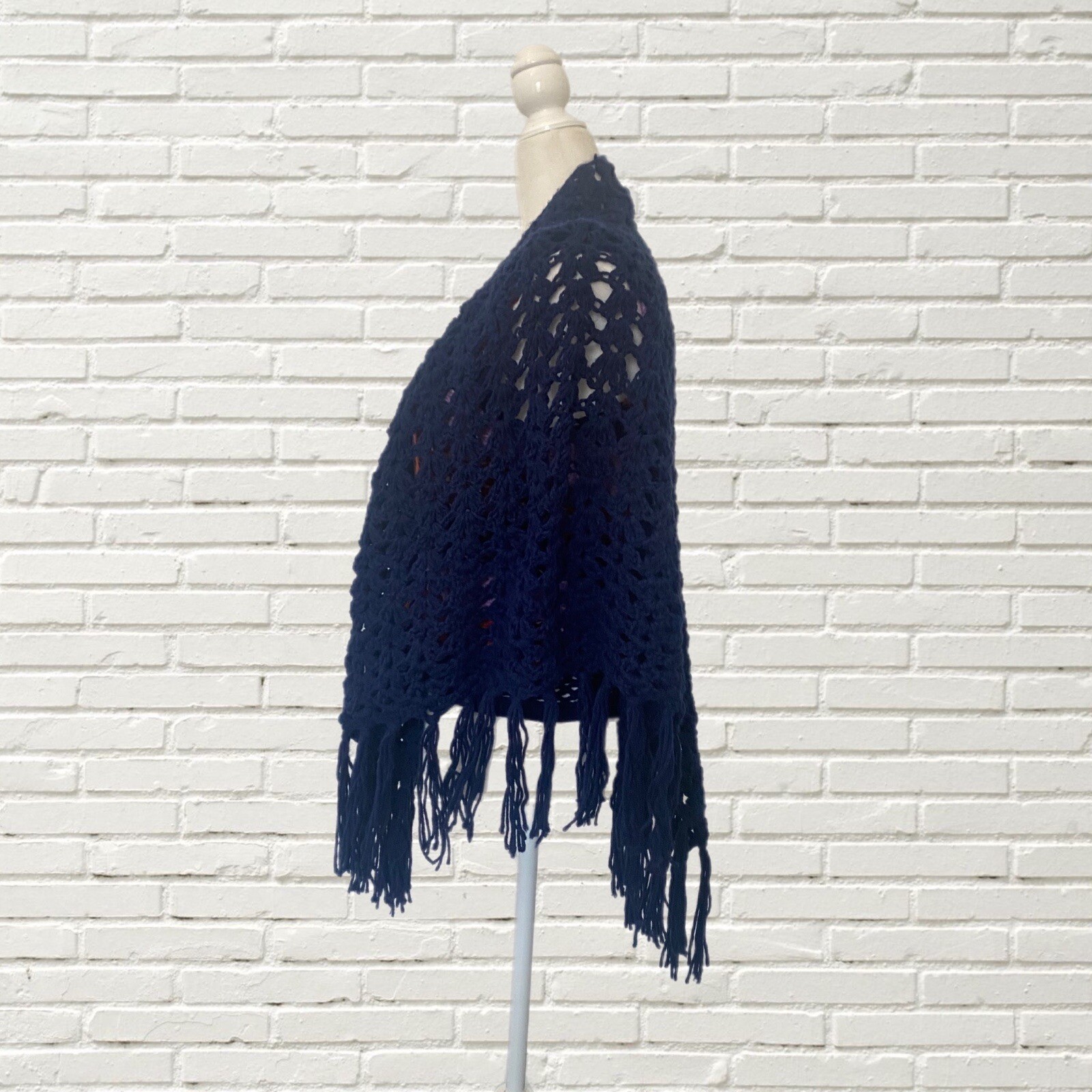 vintage 70s crochet tank top and fringe shawl set – Striped Knit Hippie Boho