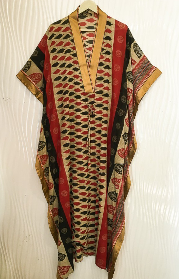 Vintage Sari Kaftan / Pure Cotton Long Maxi Dress / Luxury Resort Wear CFN1196