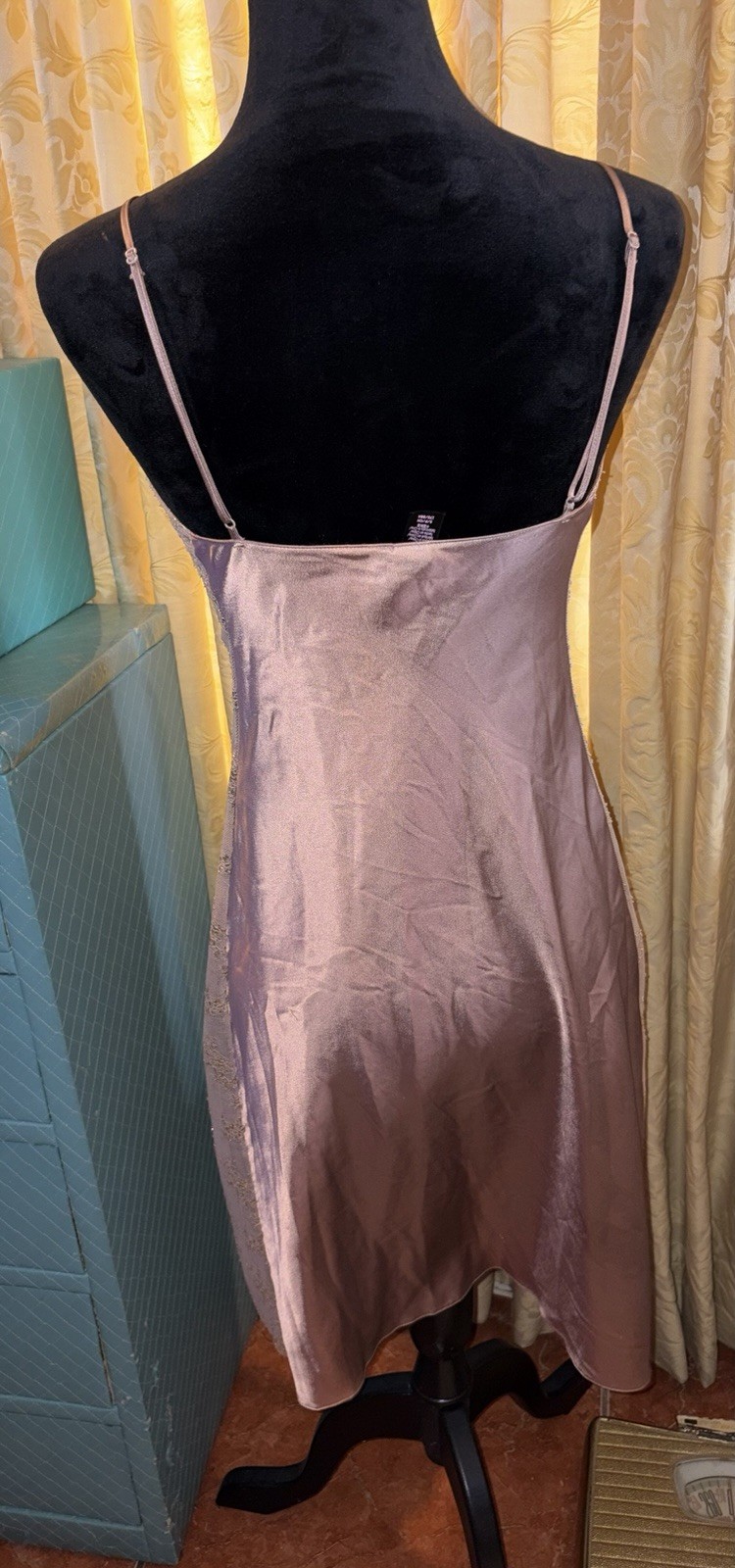 Victoria’s Secret Satin Slip Dress S Mauve Pink Sheer Lace Side Panels Nightie