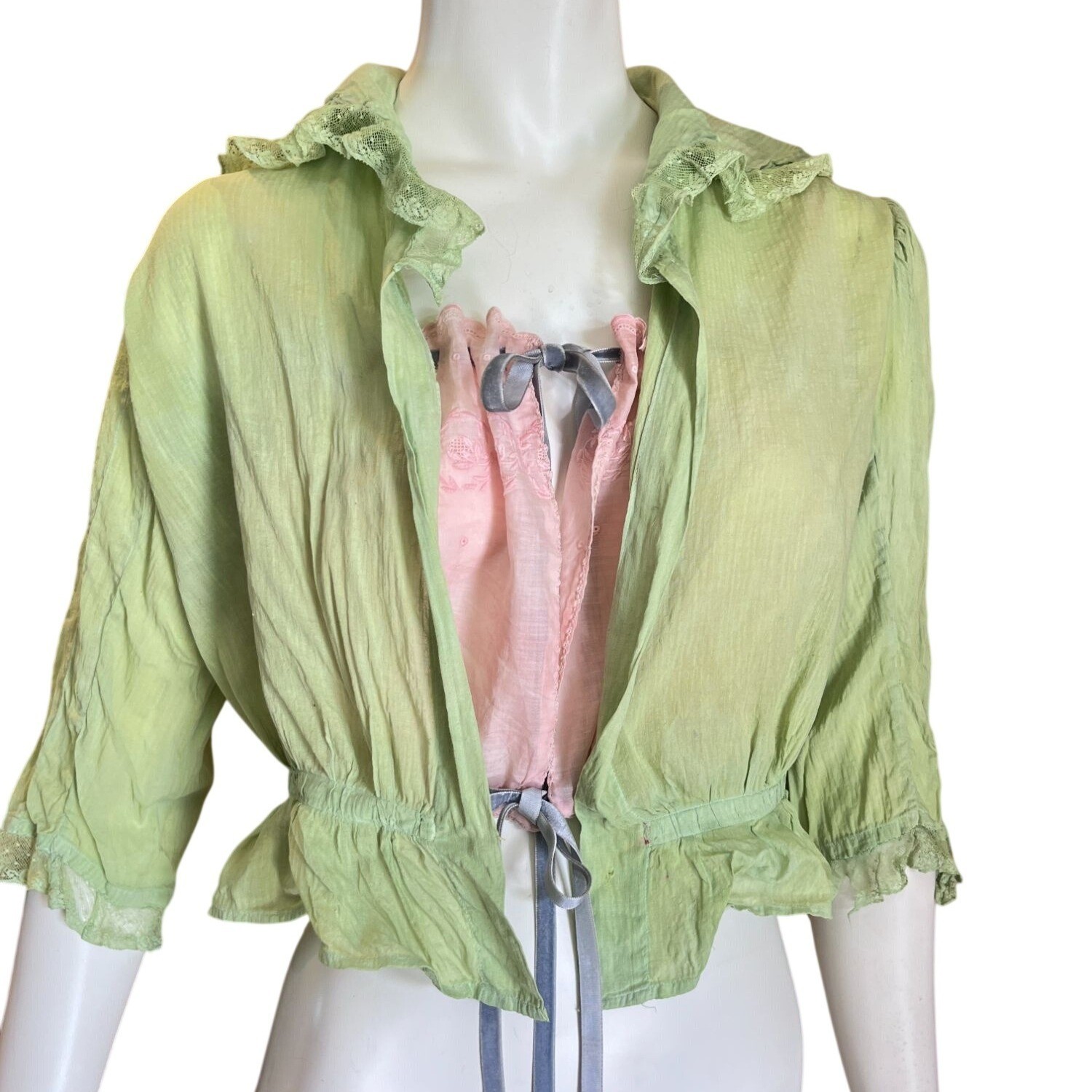 Vintage 40s Hand Dyed Sage Cotton Peplum Jacket Top
