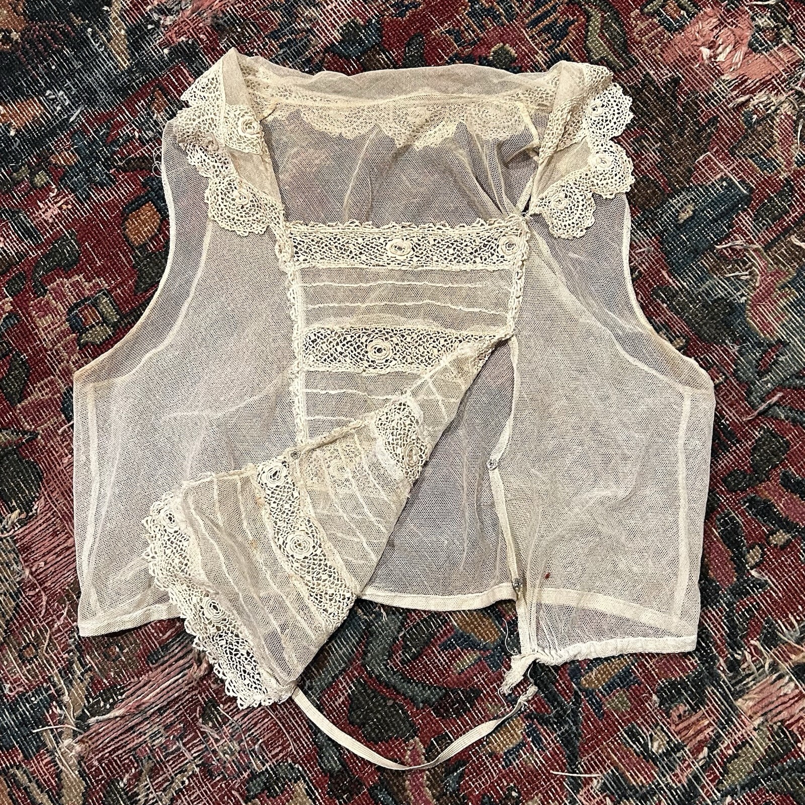 Antique Edwardian 1910 Cotton Net Lace Corset Cover Camisole Lingerie Size S/M