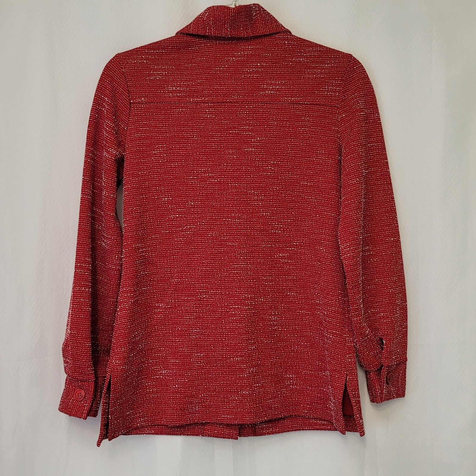 VTG 70s Red Nubby Textured Dagger Collar Button Up Shirt Jacket Wmn’s S