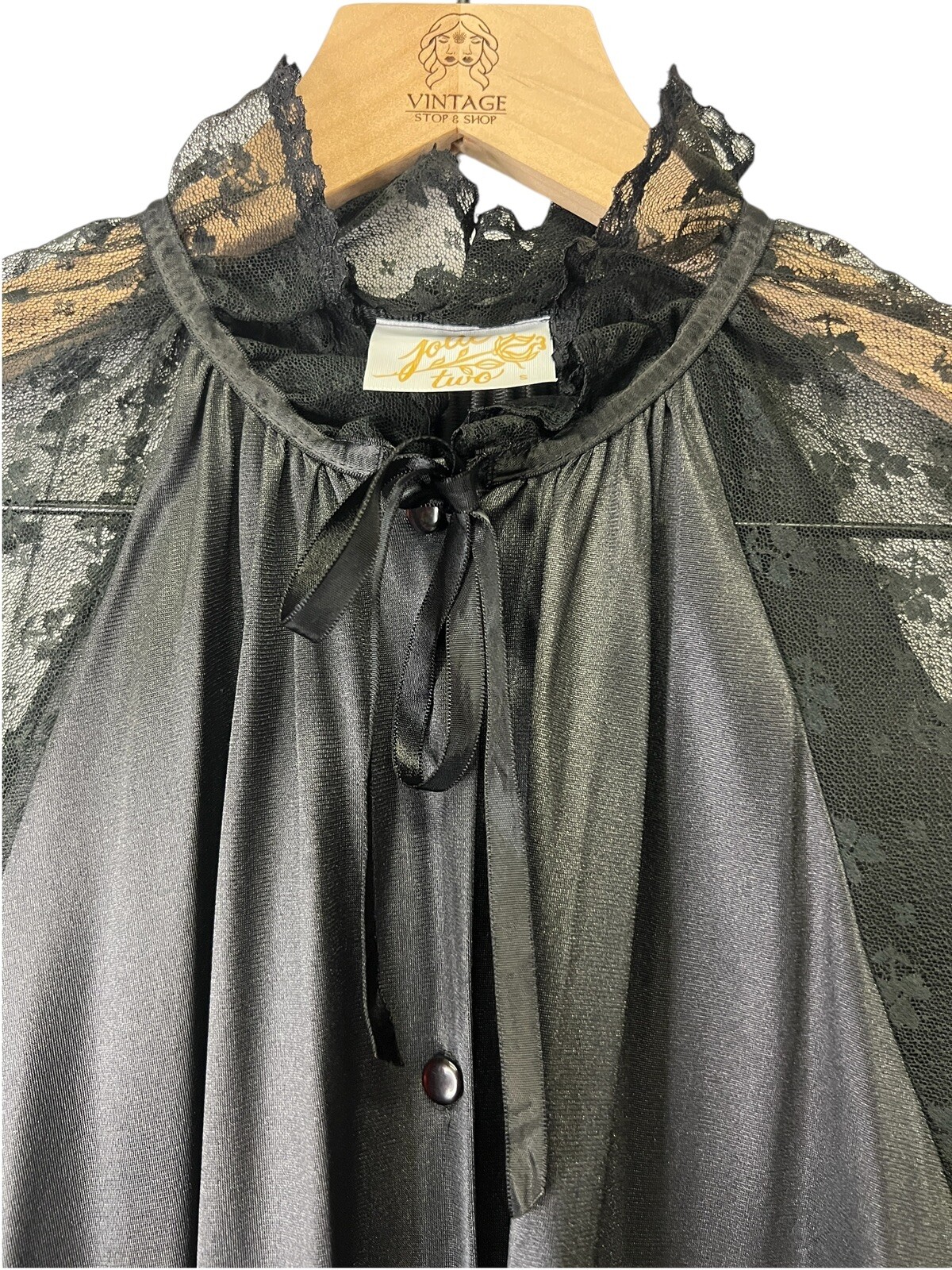 Vintage Jolie Two Long Black Sheer Lace Robe JC Penney Long Sleeve Small